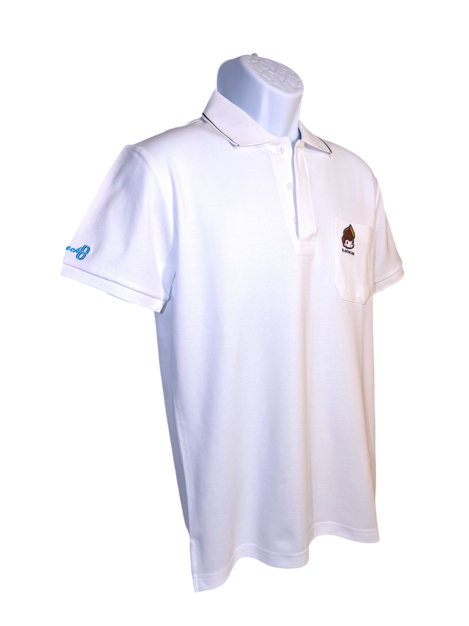 小八將logo-質感臂繡款-POLO衫-男-白色