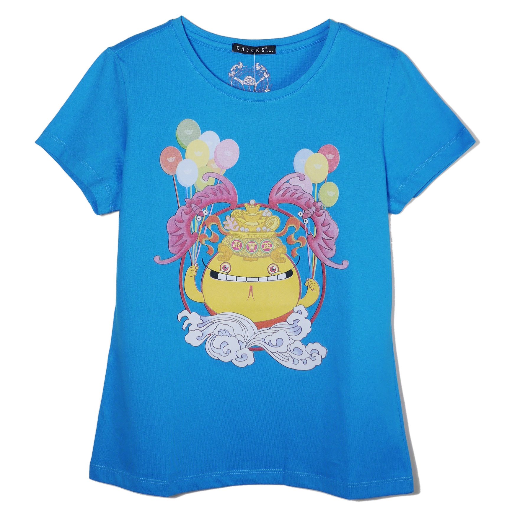 錢多多財神爺T恤_天藍色_女款＿Ｍ號