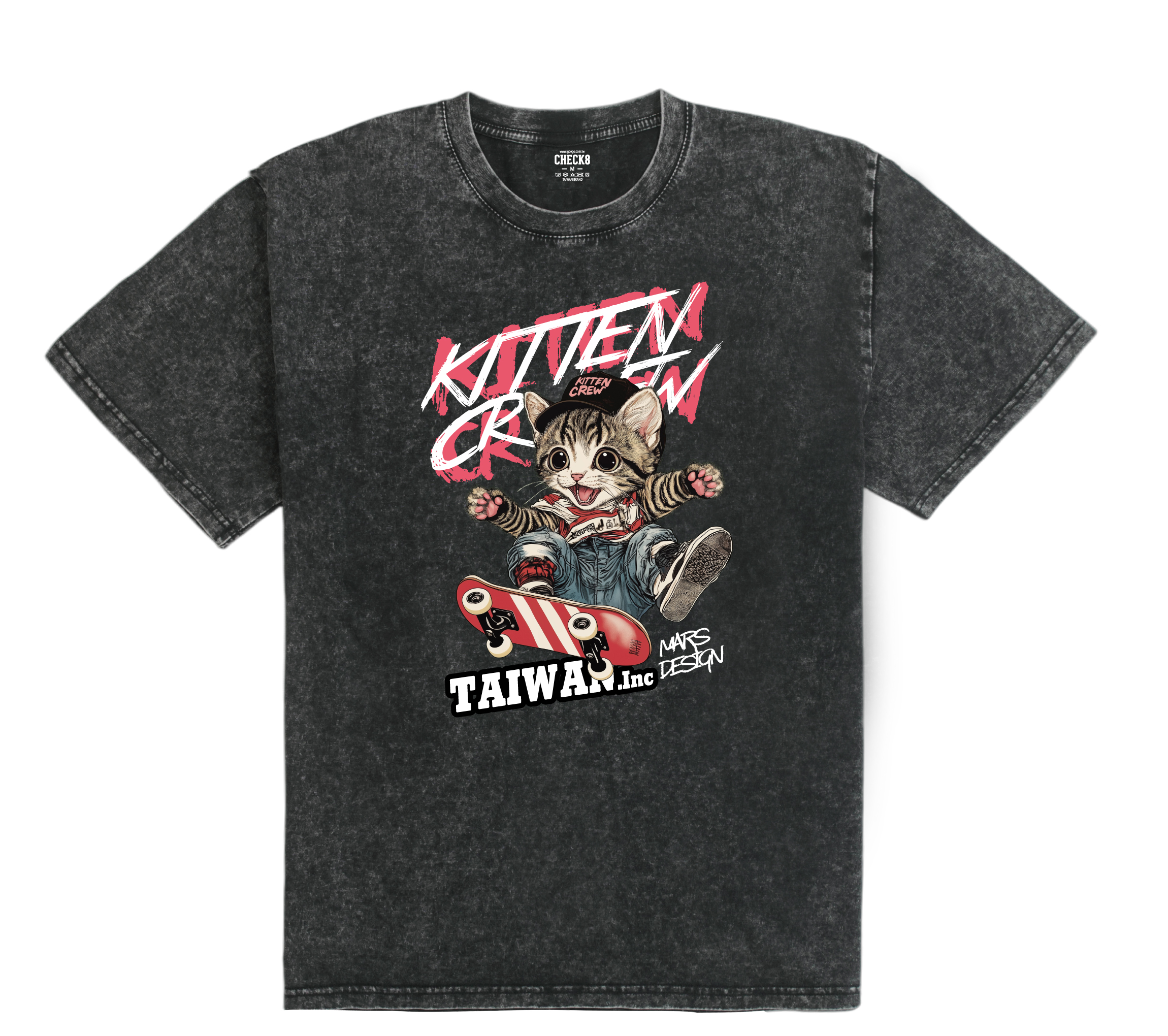 滑板貓 復古洗舊oversizeT恤