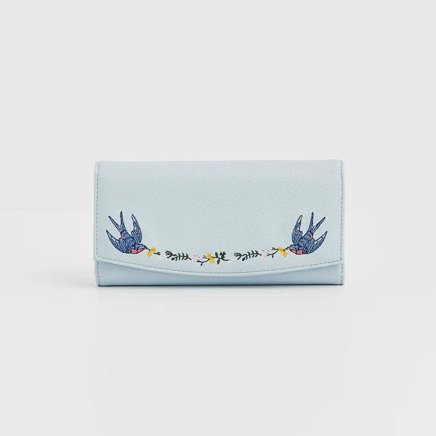 Fable England 藍羽刺繡長夾