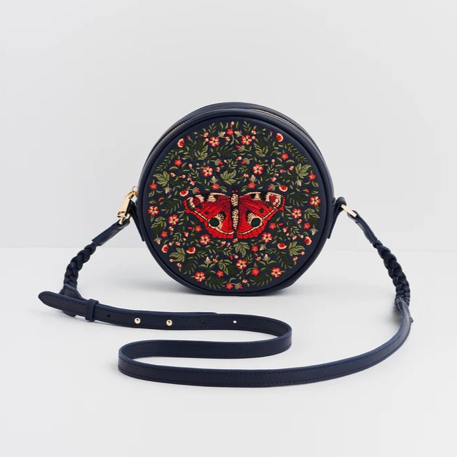 Fable England 紅蛺蝶刺繡圓形包
