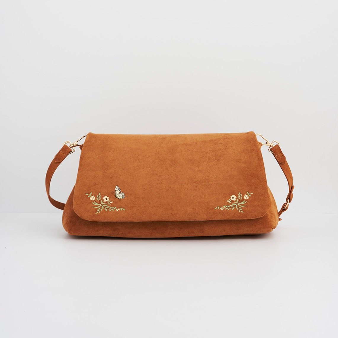 Fable England 花卉麂皮刺繡肩背包