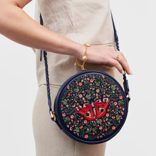Fable England 紅蛺蝶刺繡圓形包