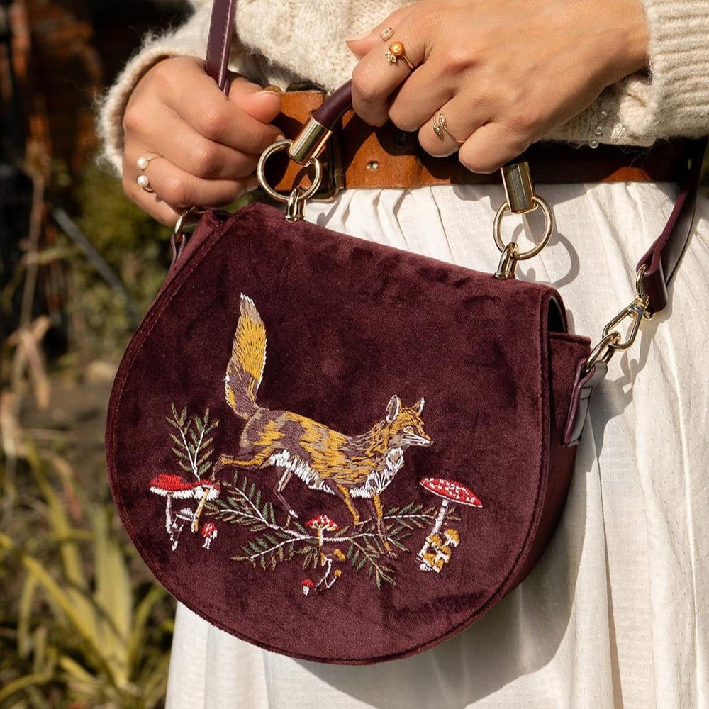 Fable England 狐狸蘑菇刺繡馬鞍包