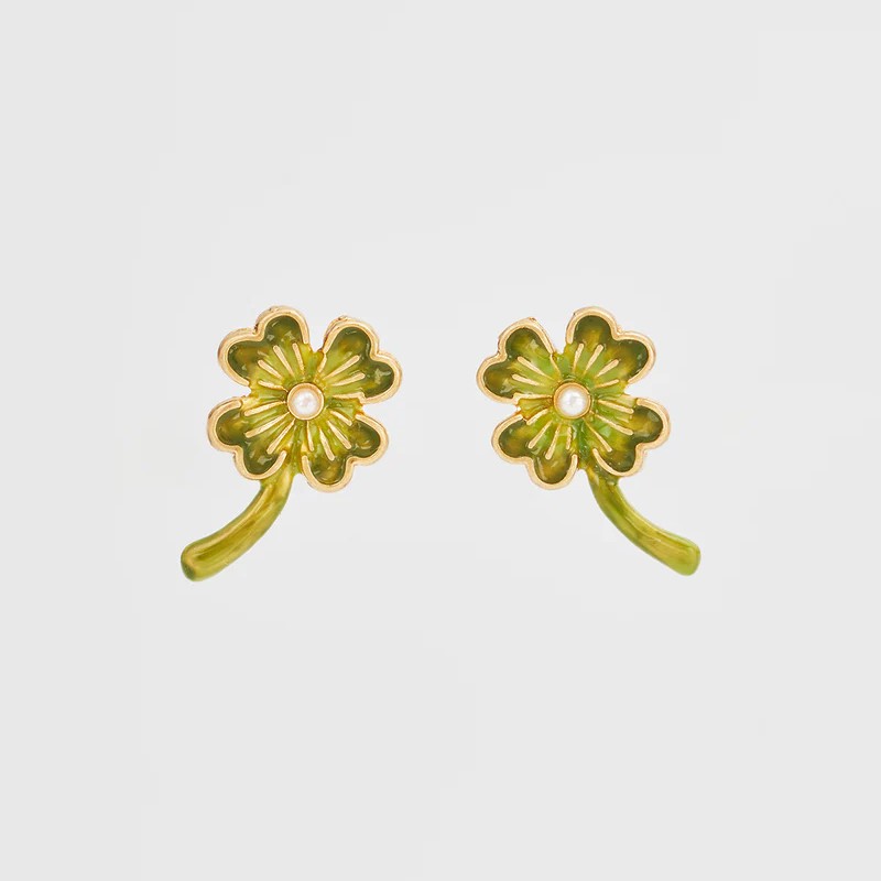 Fable England 幸運草珍珠耳環