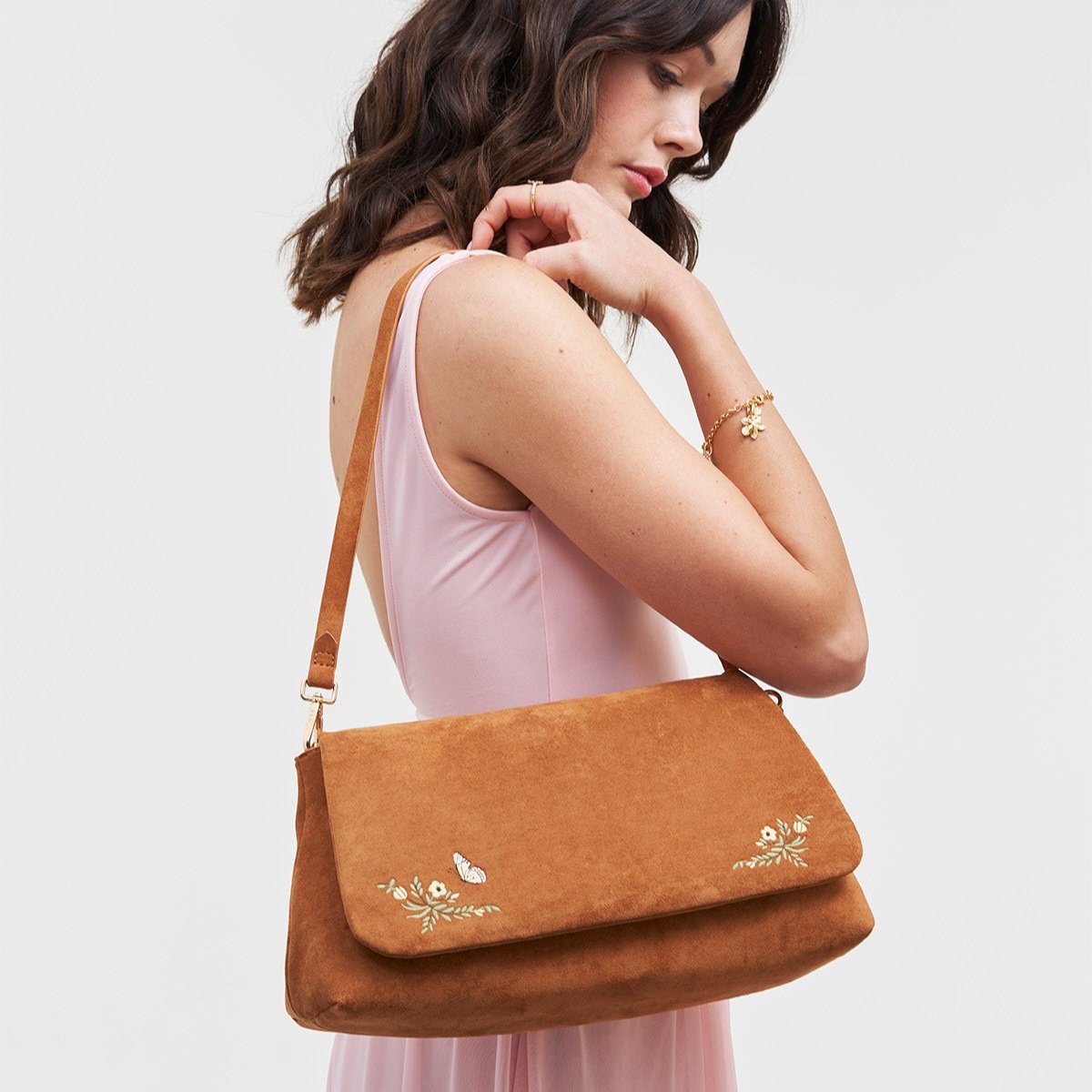 Fable England 麂皮刺繡肩背包