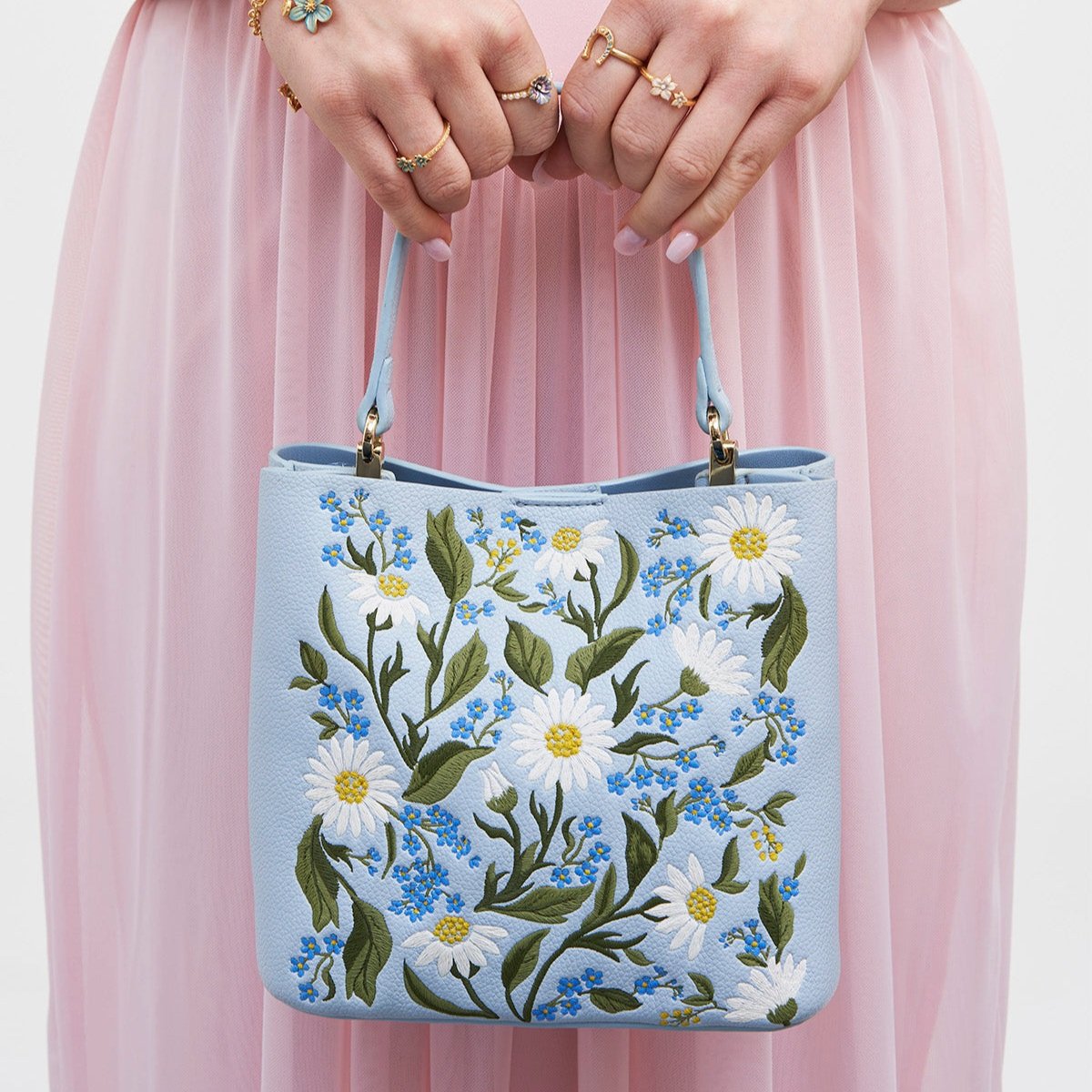 Fable England 勿忘我刺繡水桶包