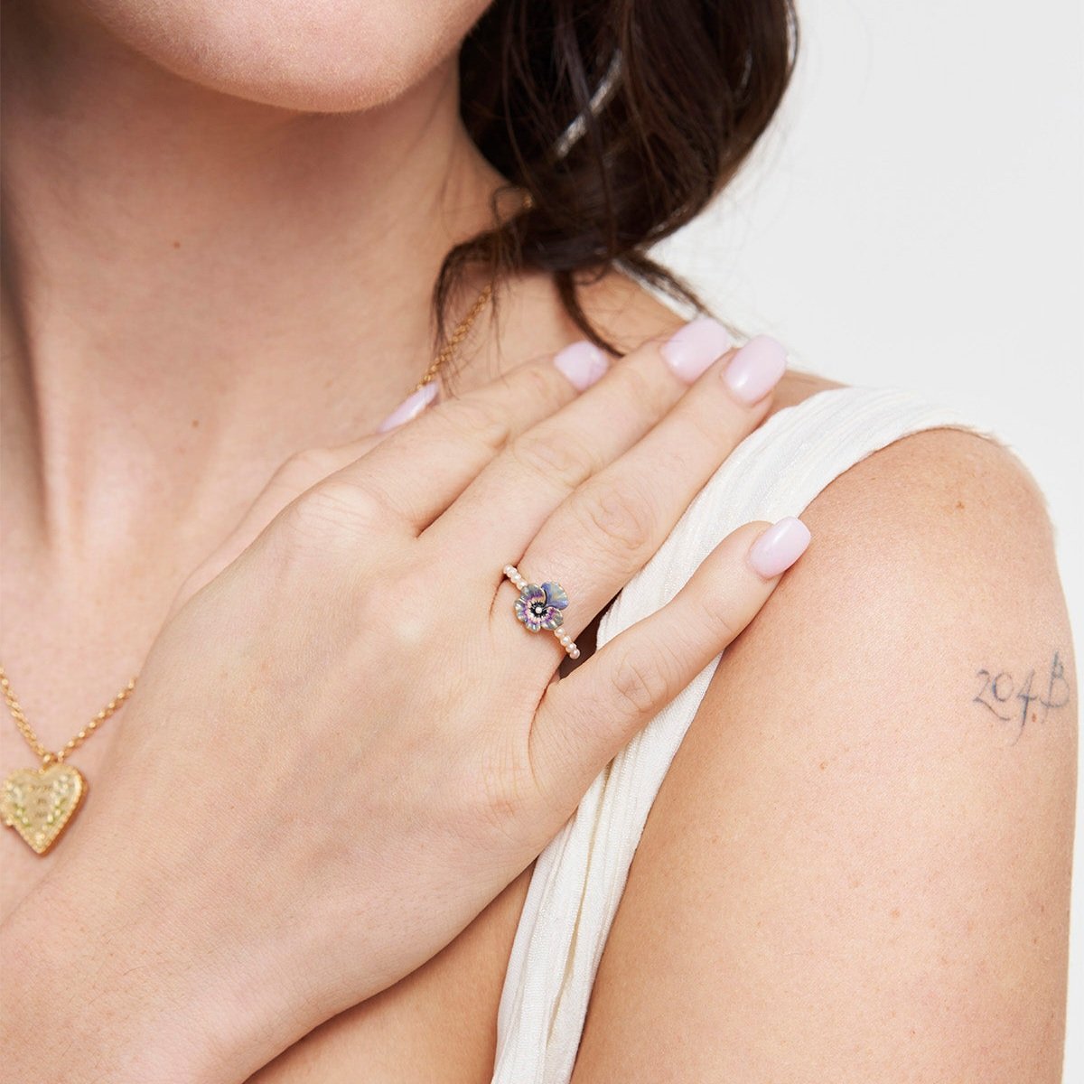 Fable England 三色堇珍珠戒指