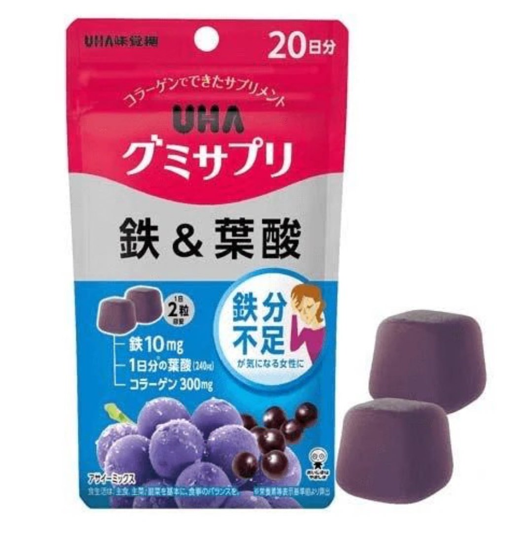 日本  UHA 味覺糖 鐵+葉酸 軟糖 20日 40粒