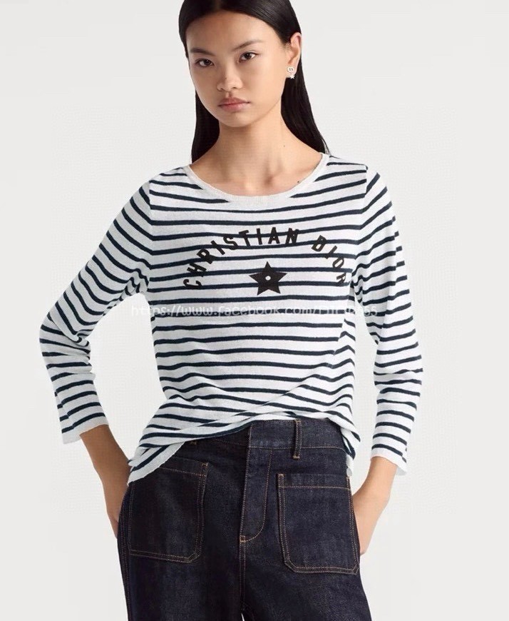 Dior五角星條紋圓領上衣