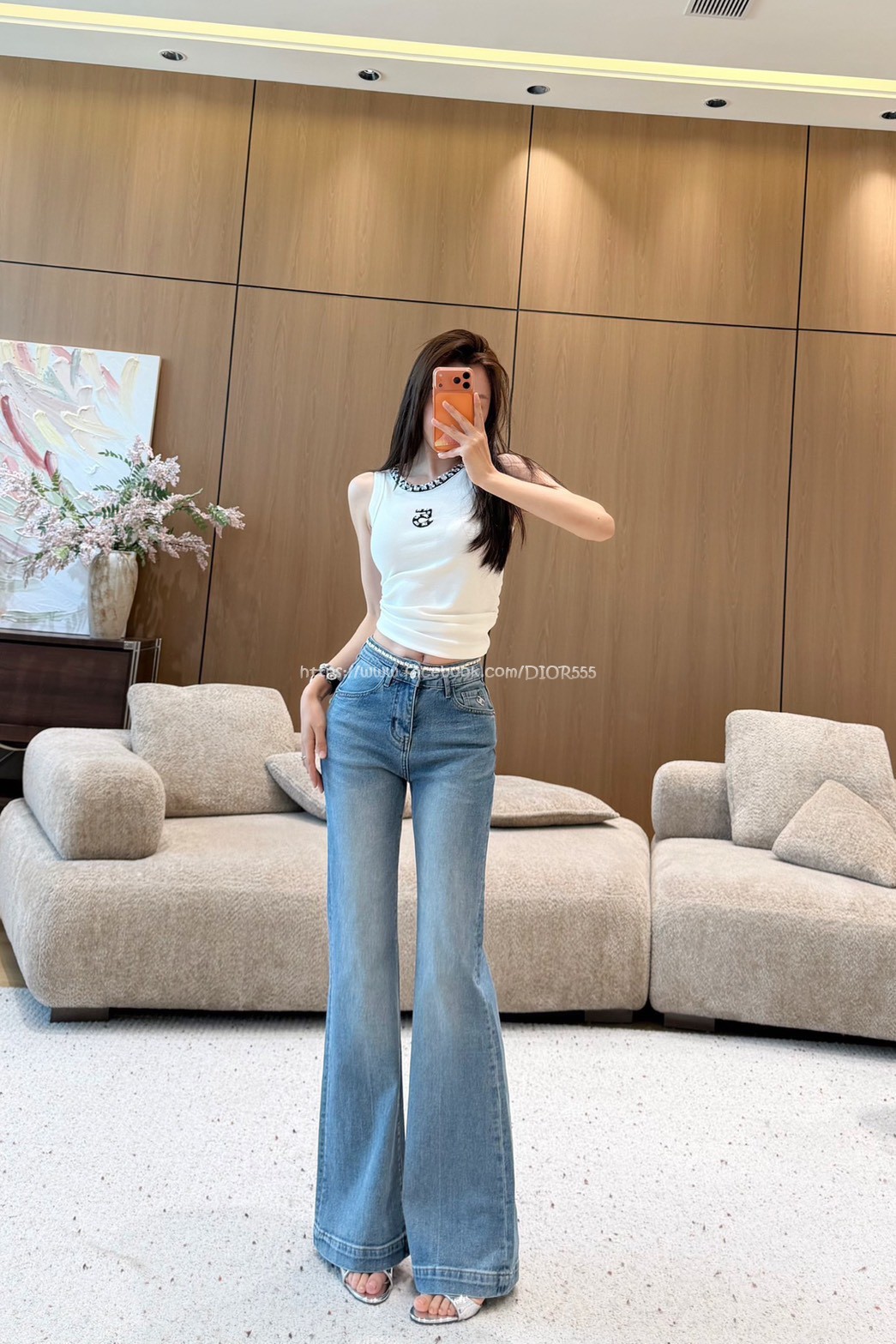 小香鏈條微喇牛仔褲