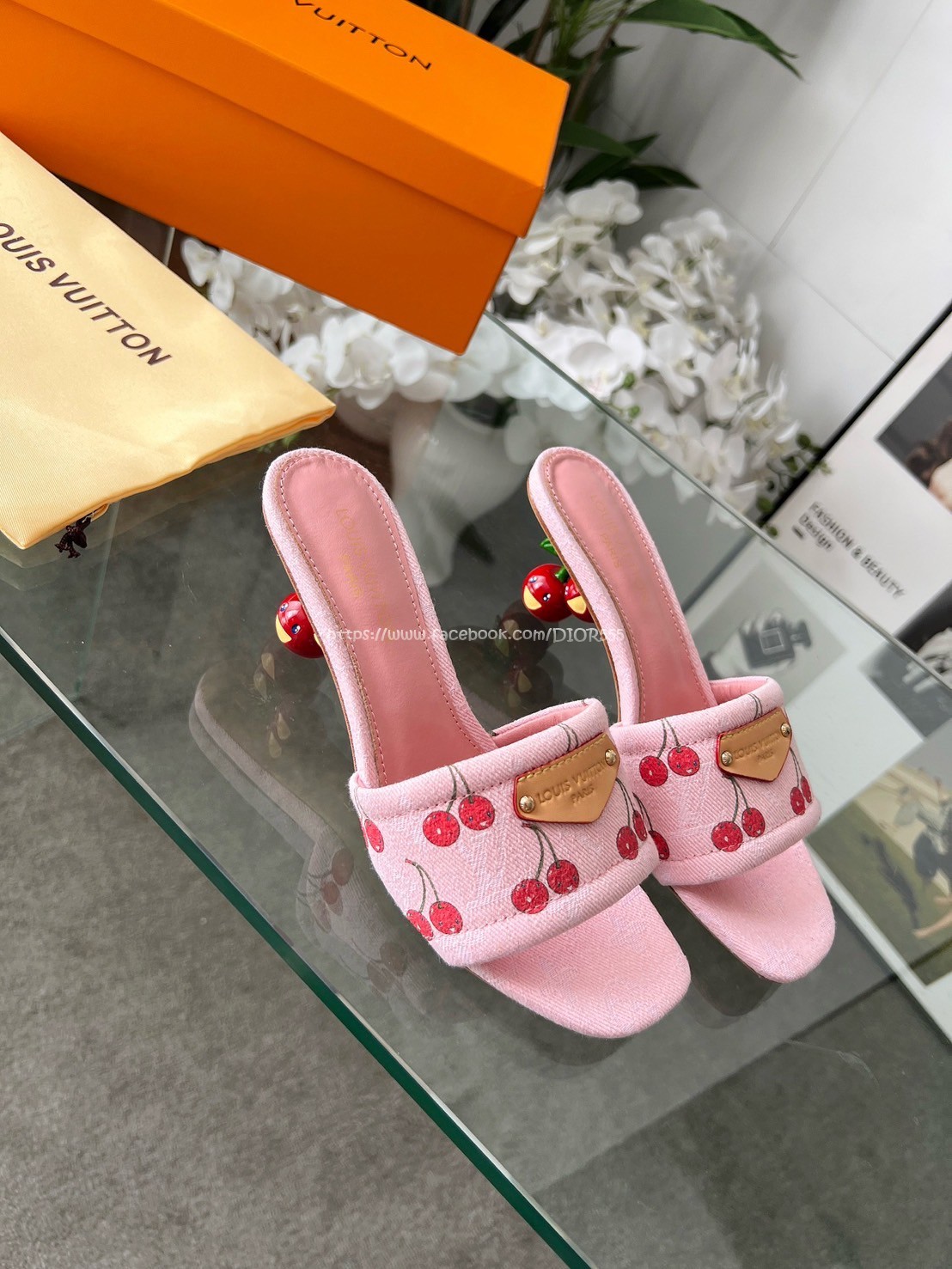 LV櫻桃跟高跟拖鞋
