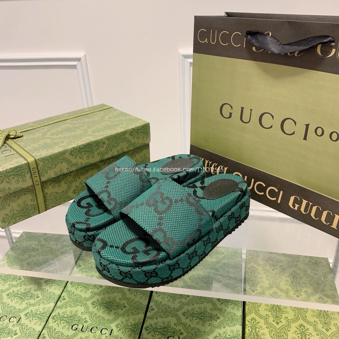 Gucci 刺繡厚底拖鞋