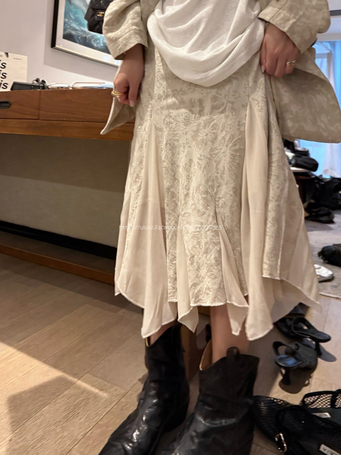 不規則拼接雪紡裙