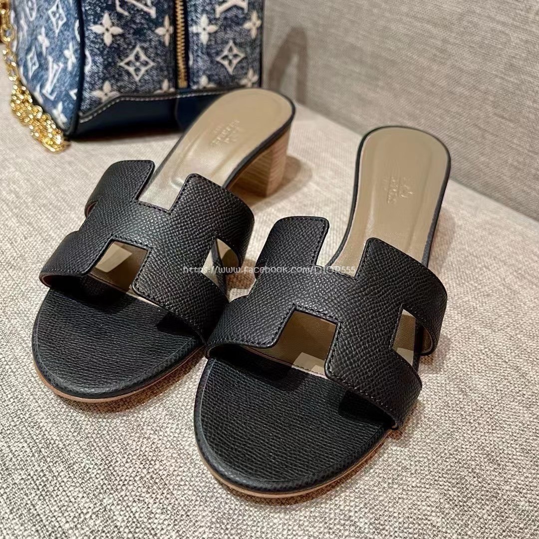 愛馬仕粗跟拖鞋