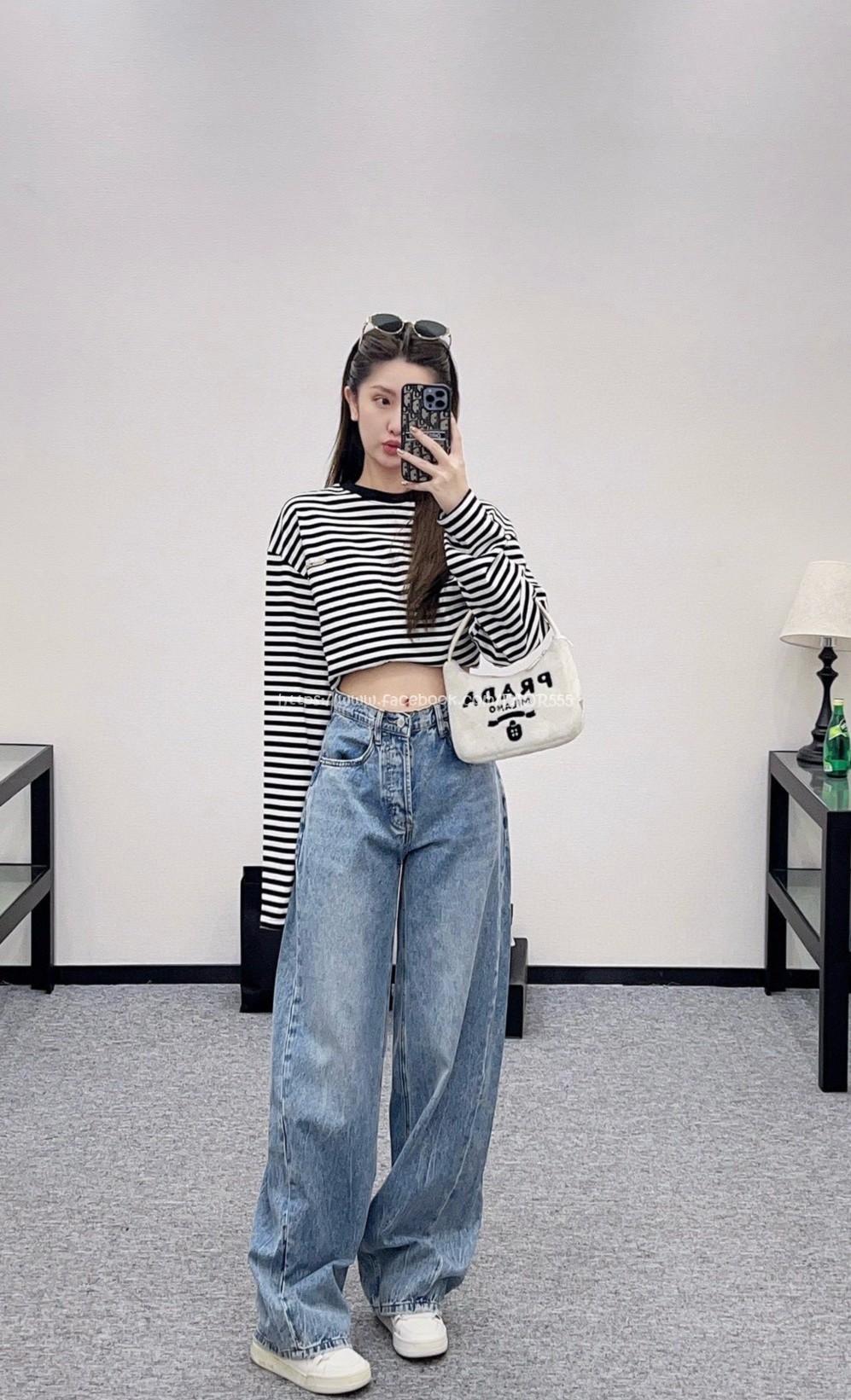 AW高腰褶皺牛仔彎刀褲