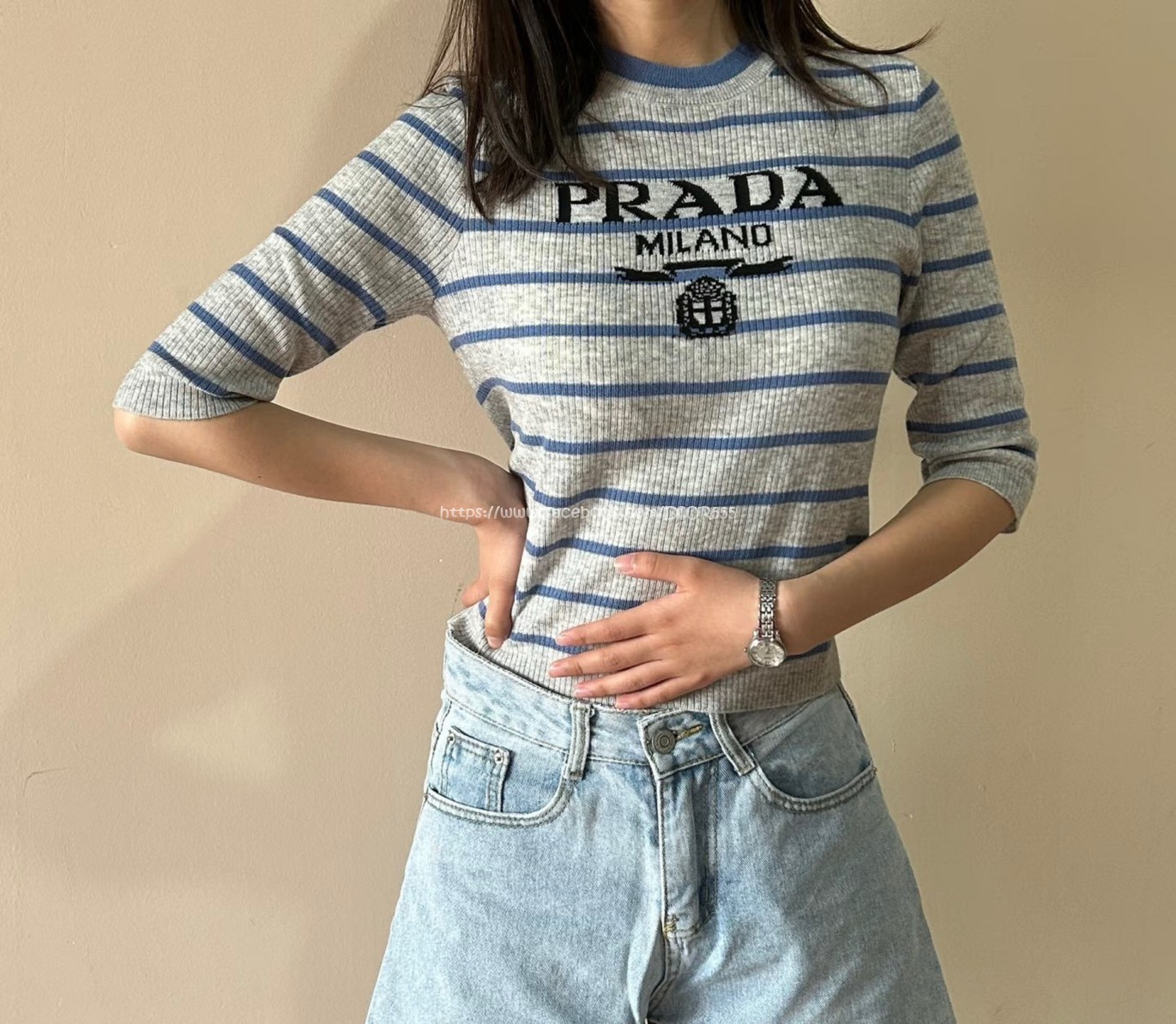 prada冰絲條紋上衣