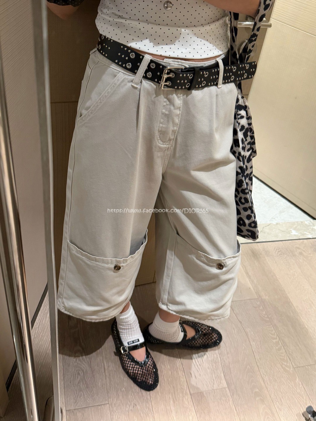 闊腿工裝七分褲