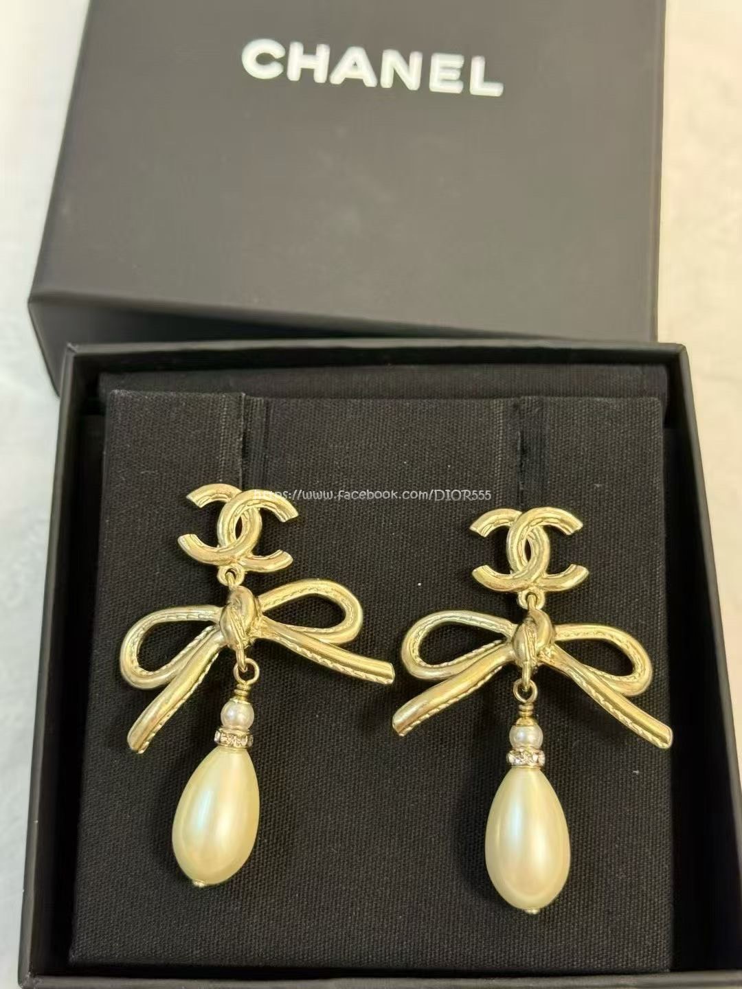 小香大蝴蝶結珍珠耳環