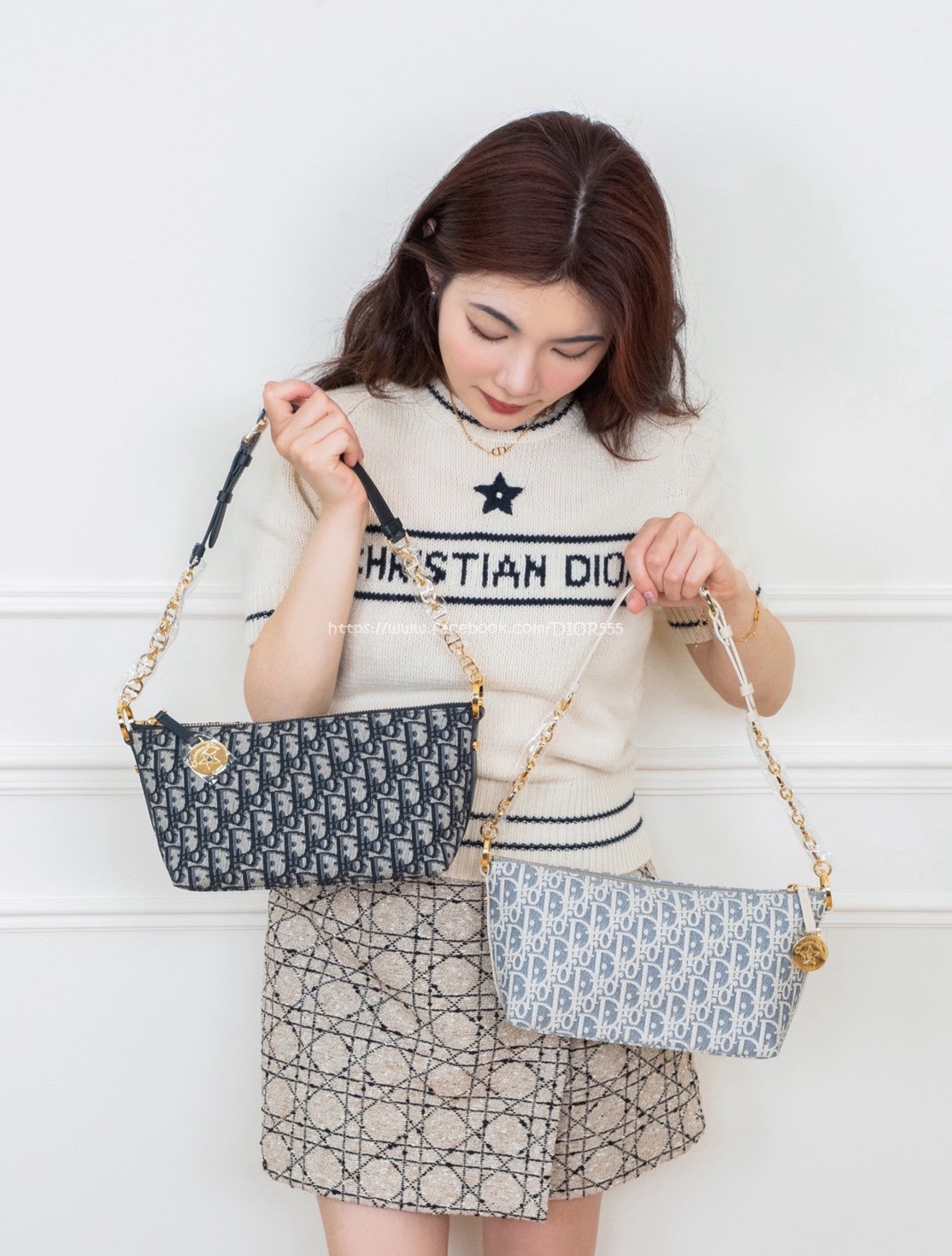 Dior刺繡老花鏈條飯盒包