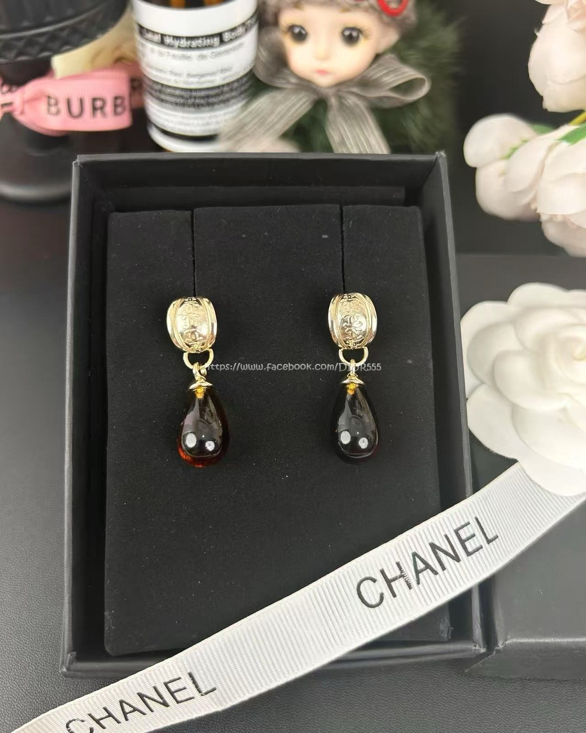 小香圓環雙c琥珀色耳環