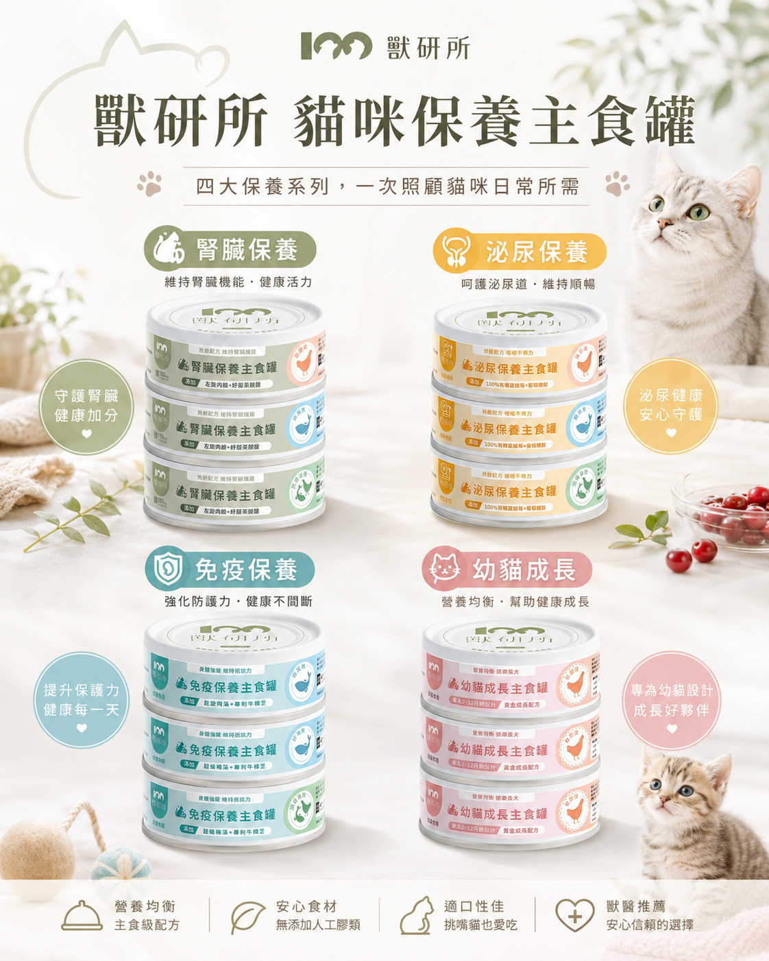 獸研所貓咪保養主食罐80g　腎臟/泌尿/免疫/幼貓