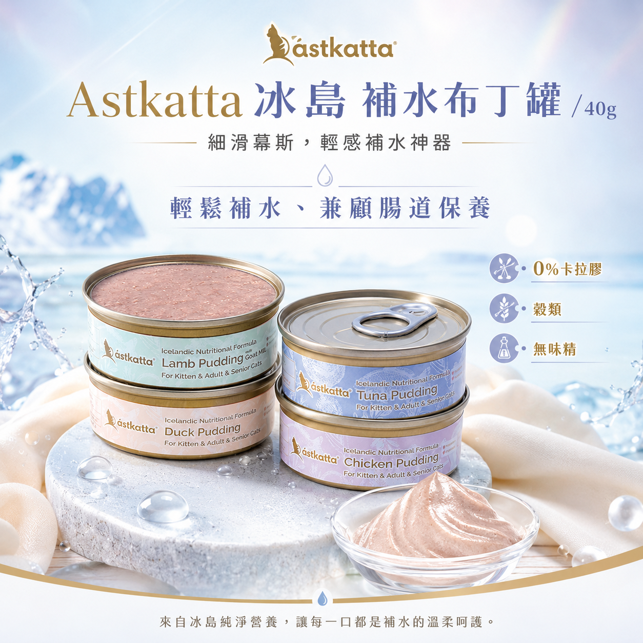 astkatta 冰島無穀補水布丁罐｜40g 貓罐頭