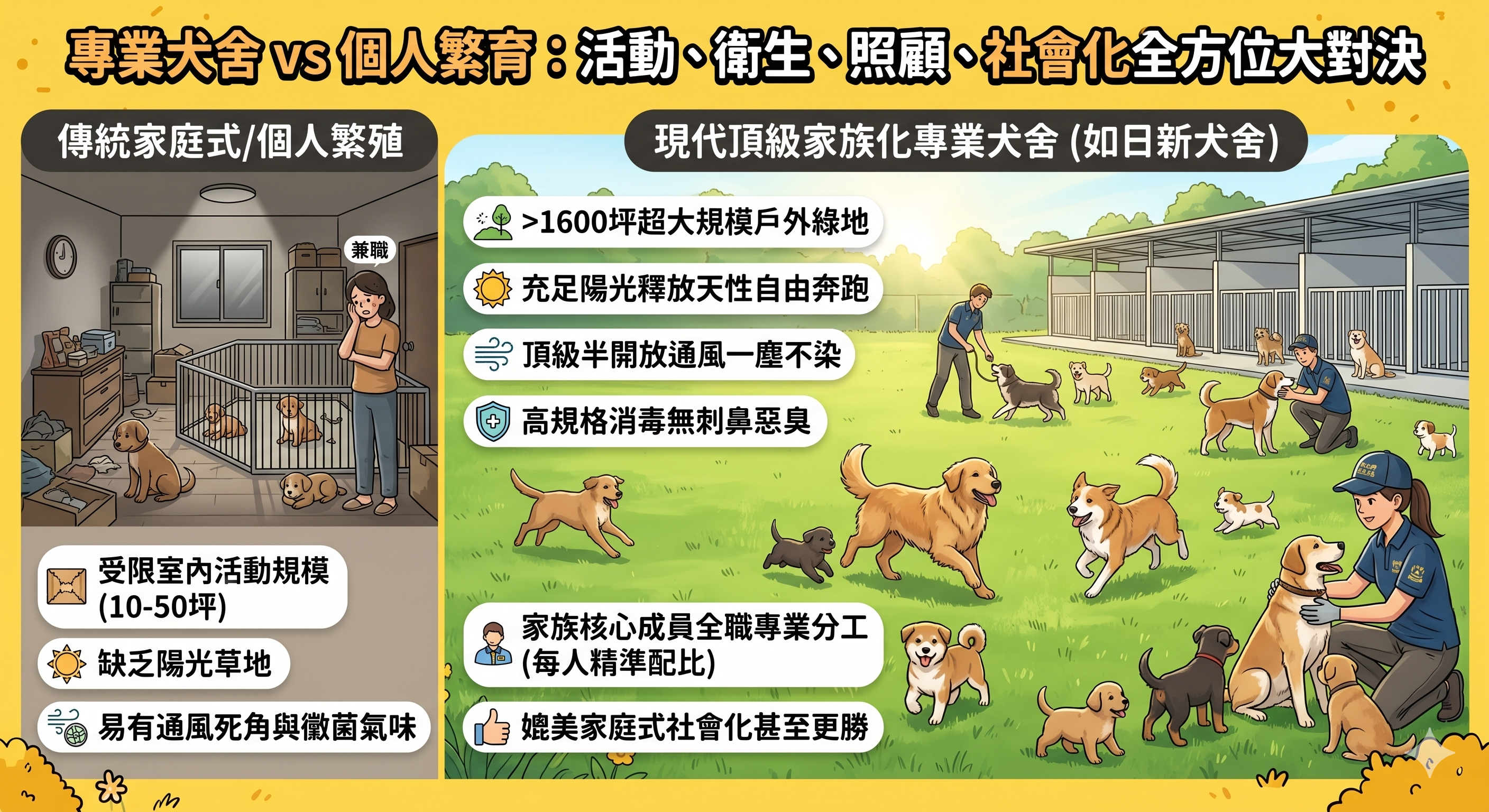 【犬舍挑選迷思】大型專業犬舍 vs 家庭式繁殖！從空間規模與照顧配比看動物福祉
