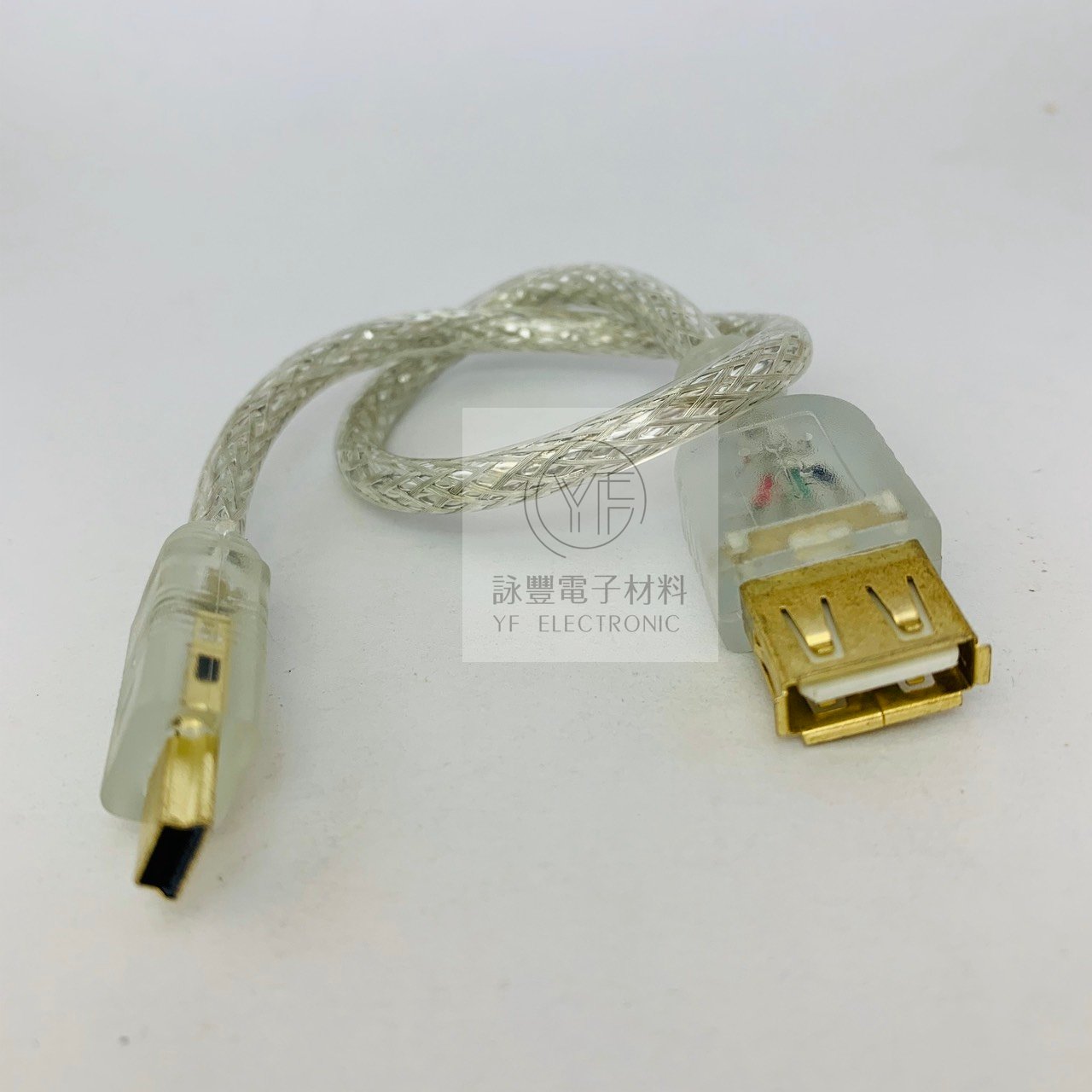 USB A母-迷你5Pin鍍金透明線(25cm)