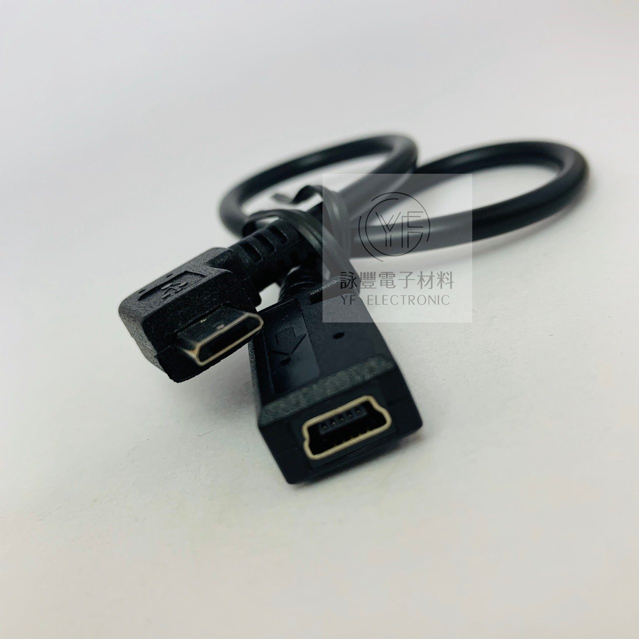 USB  2.0  Micro B 公 90度轉迷你5P母 (25cm)