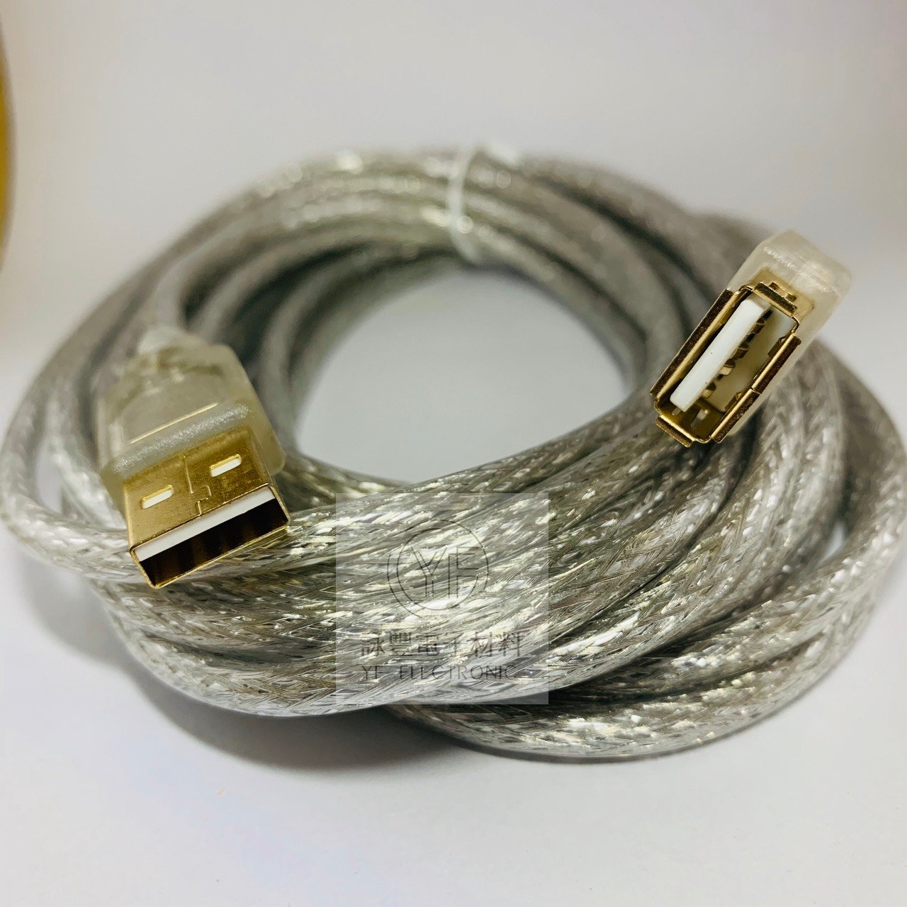 USB 2.0 A公-A母鍍金頭透明延長線 (5米)