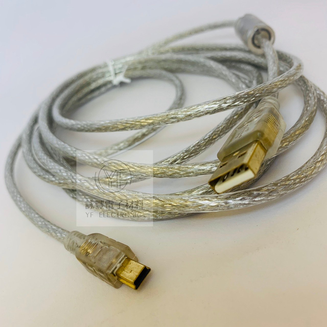 USB A公-迷你5PIN鍍金透明線 (3米)
