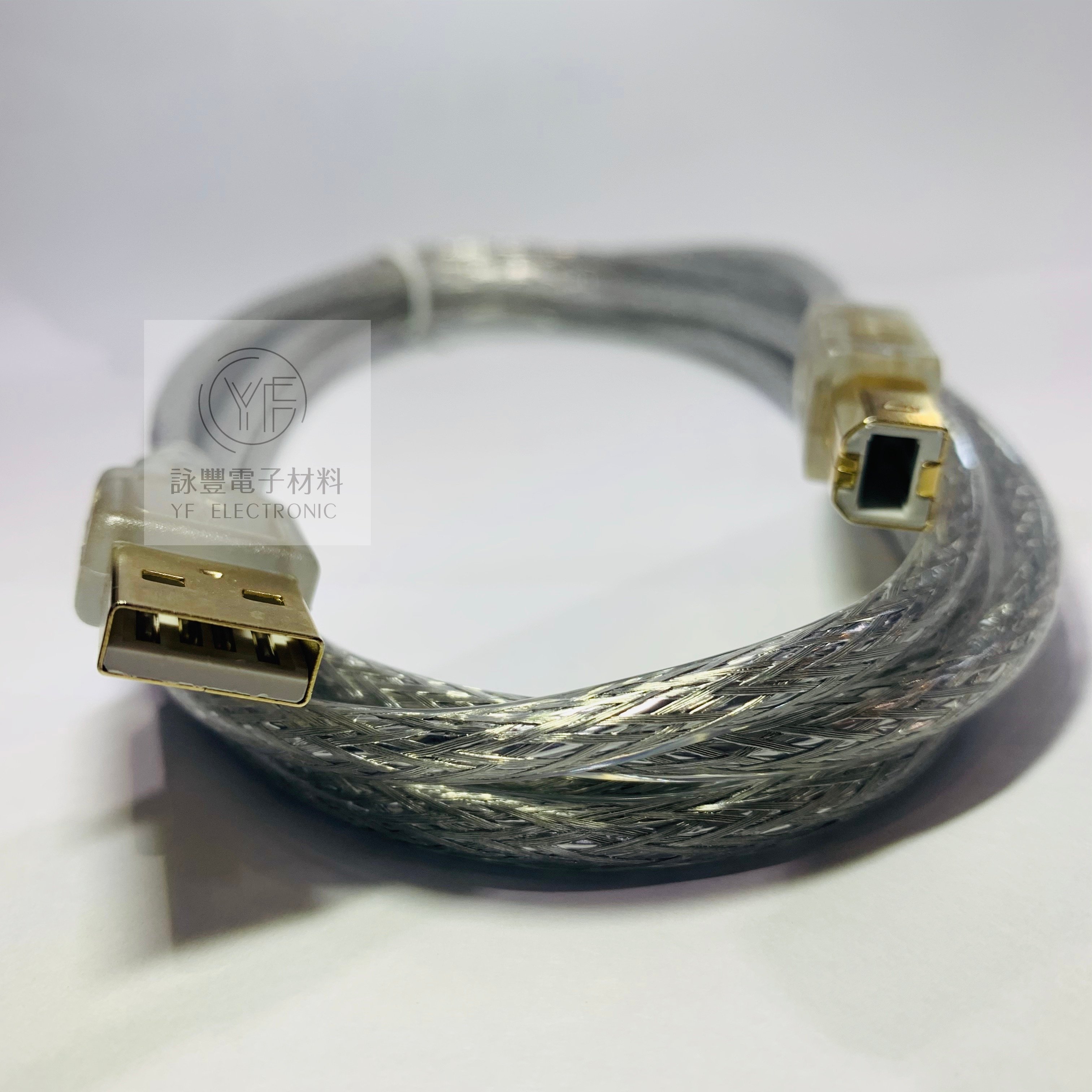 USB A公 - B公鍍金頭透明線(1.8米)