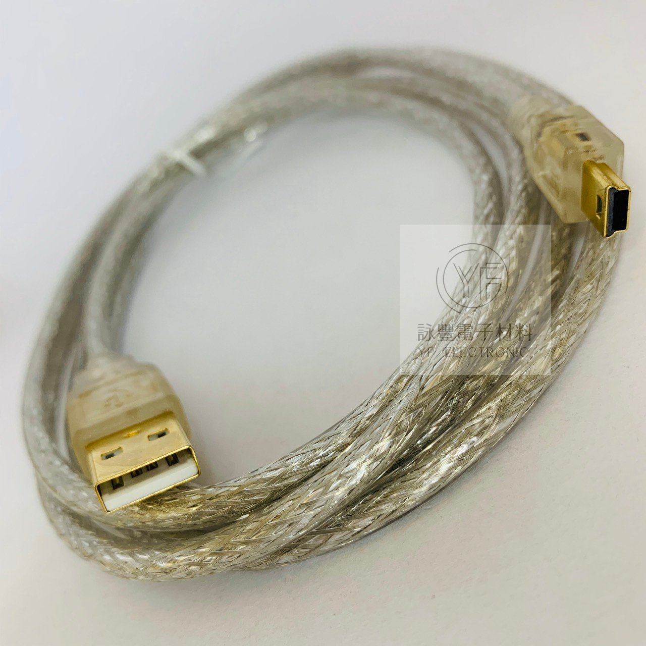 USB A公-迷你5PIN鍍金透明線 (1.8米) 