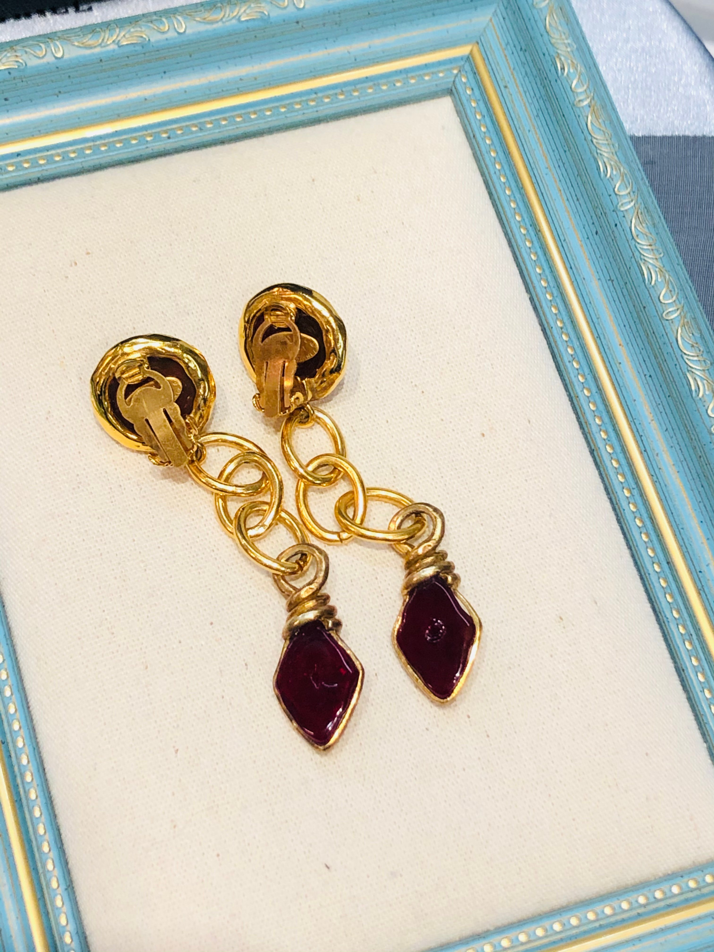 Ac0892 Chanel 紅琉璃垂墜耳夾