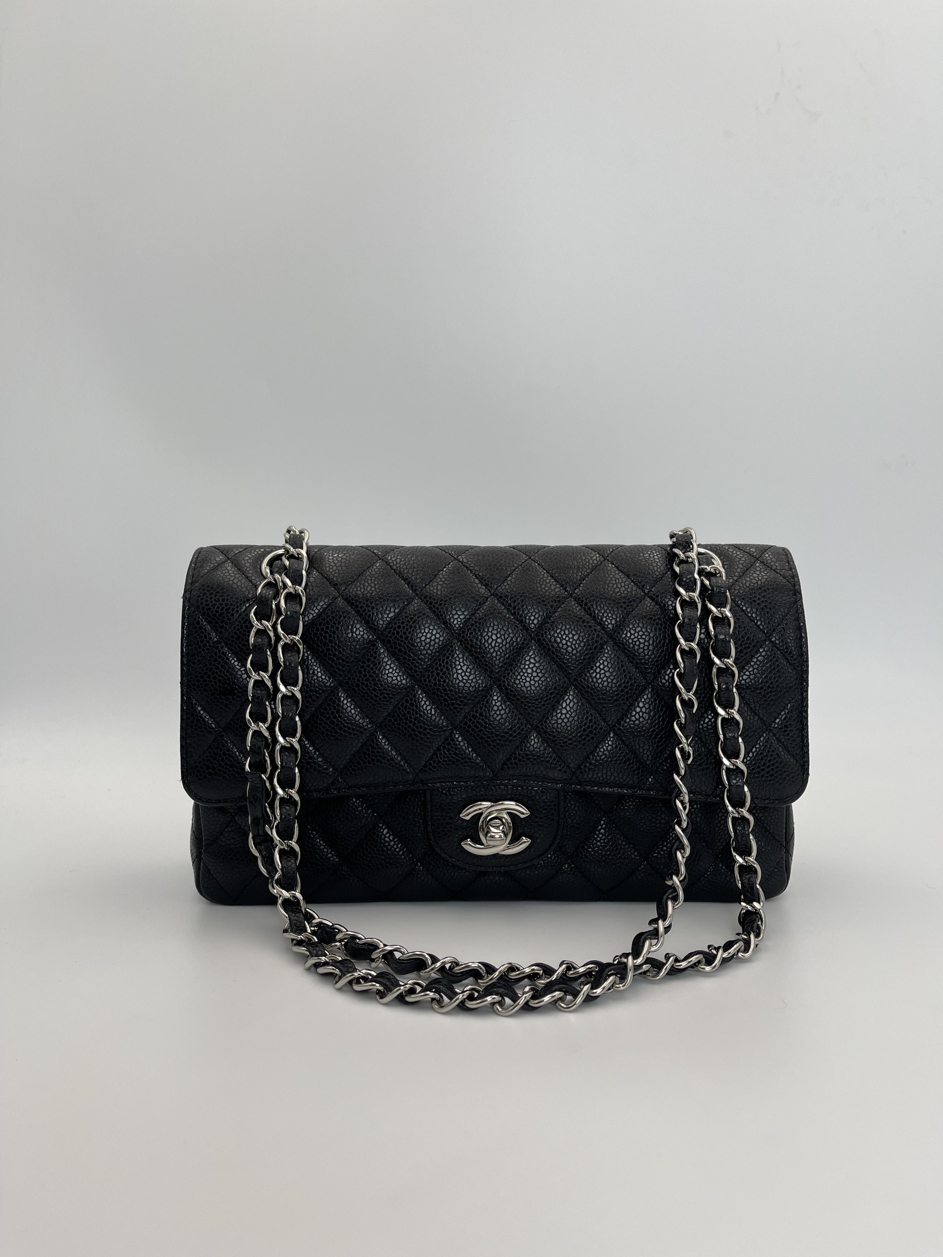 Chanel黑銀荔皮CF25