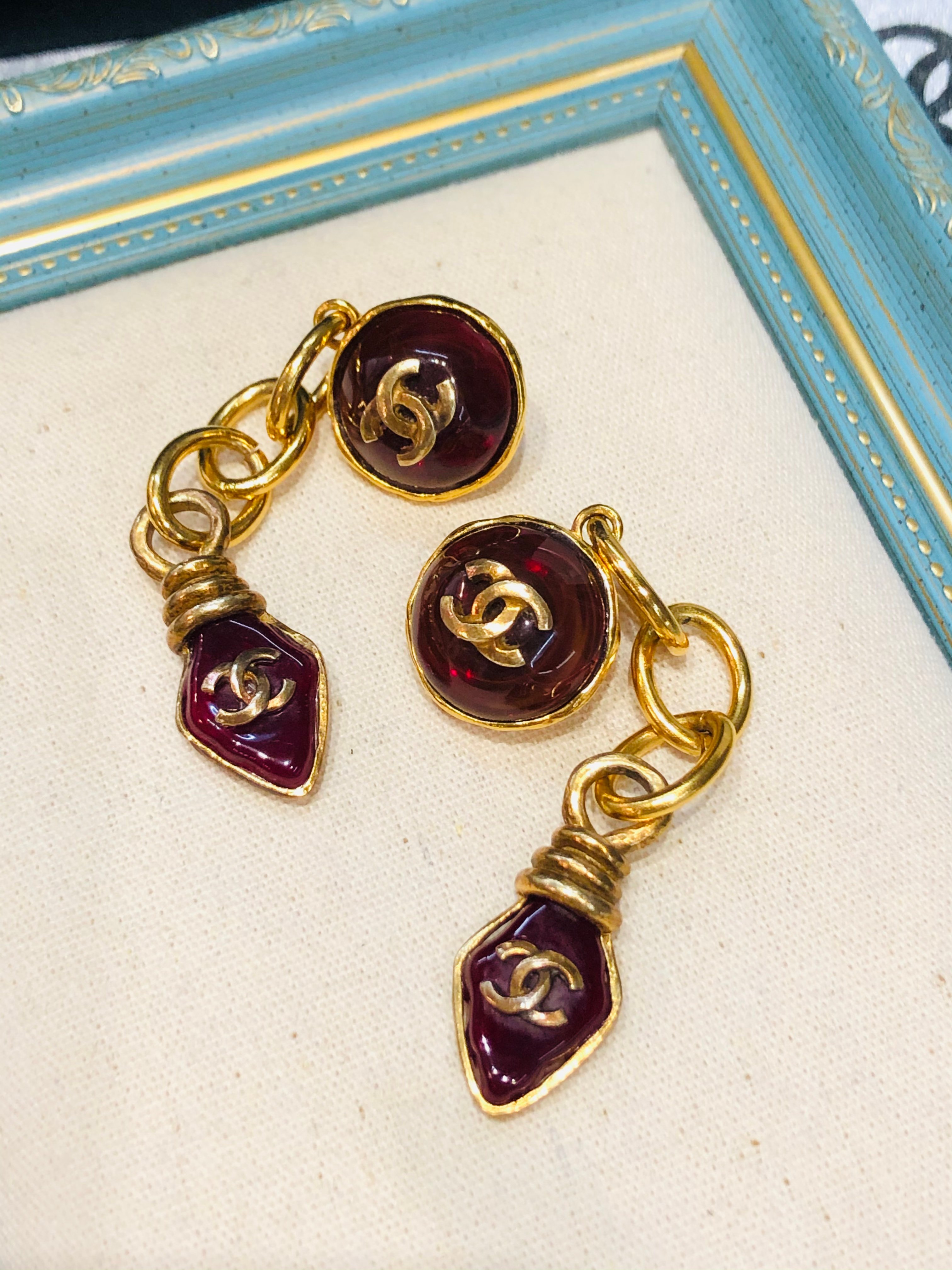 Ac0892 Chanel 紅琉璃垂墜耳夾