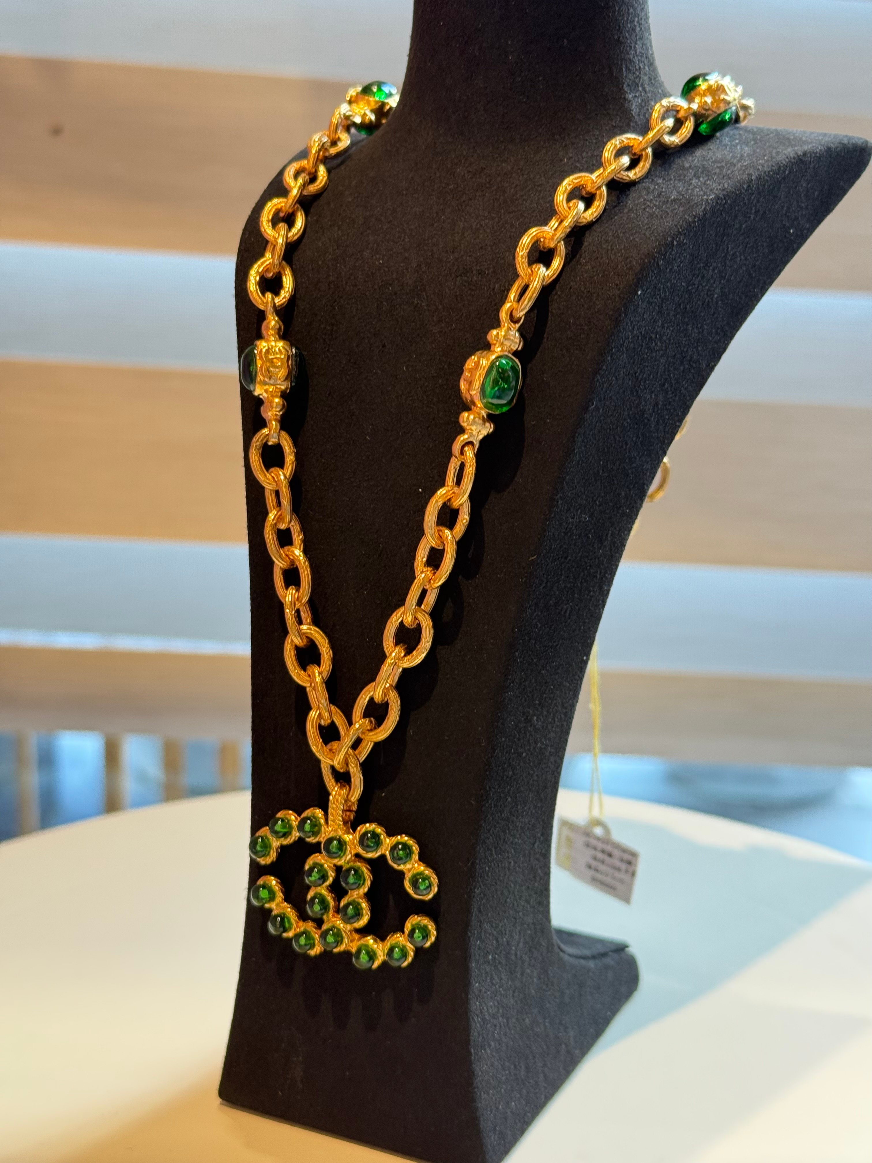 Ac1937Chanel綠琉璃雙c長鏈