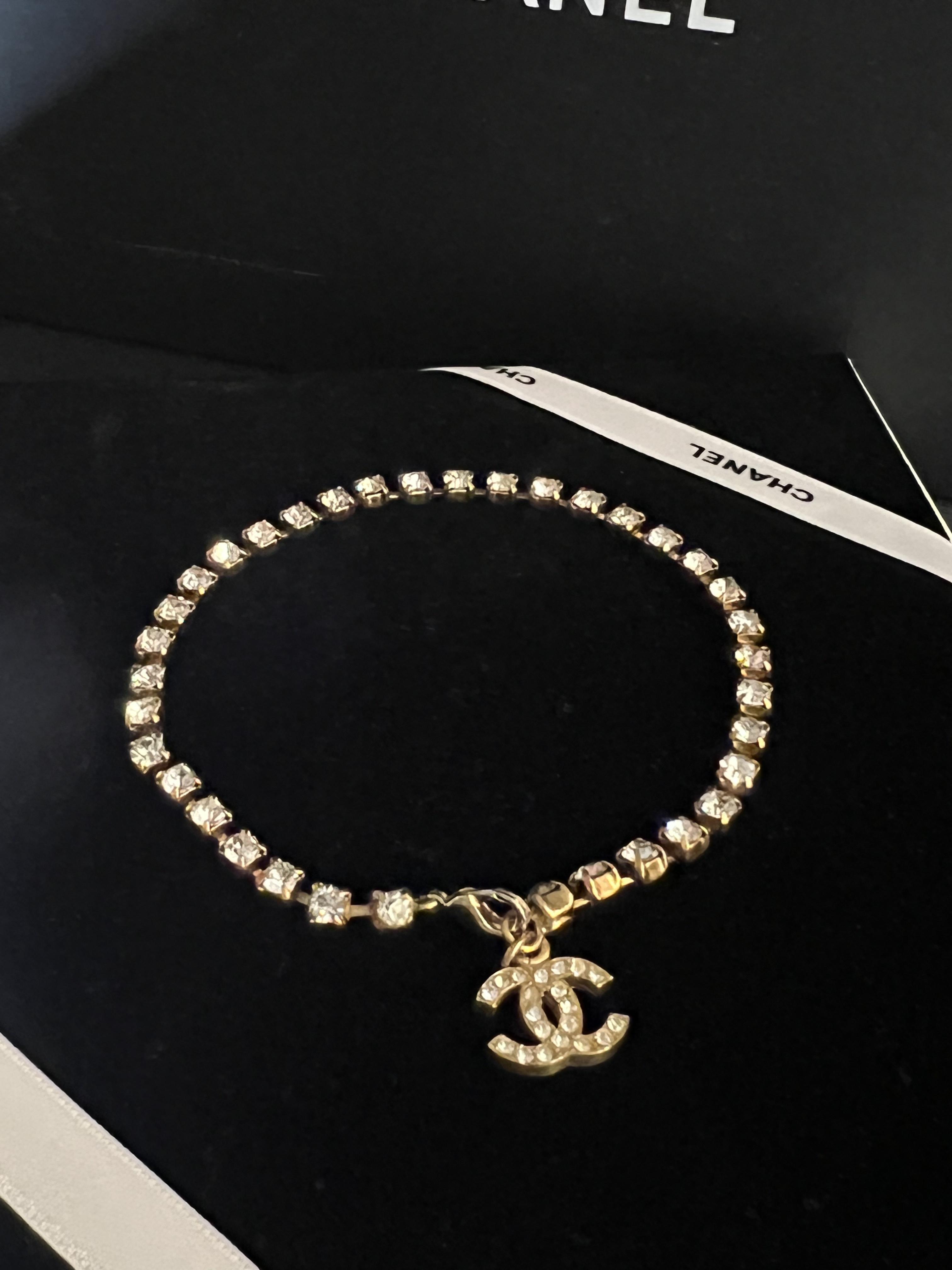 Chanel滿鑽小cc Logo腳鏈