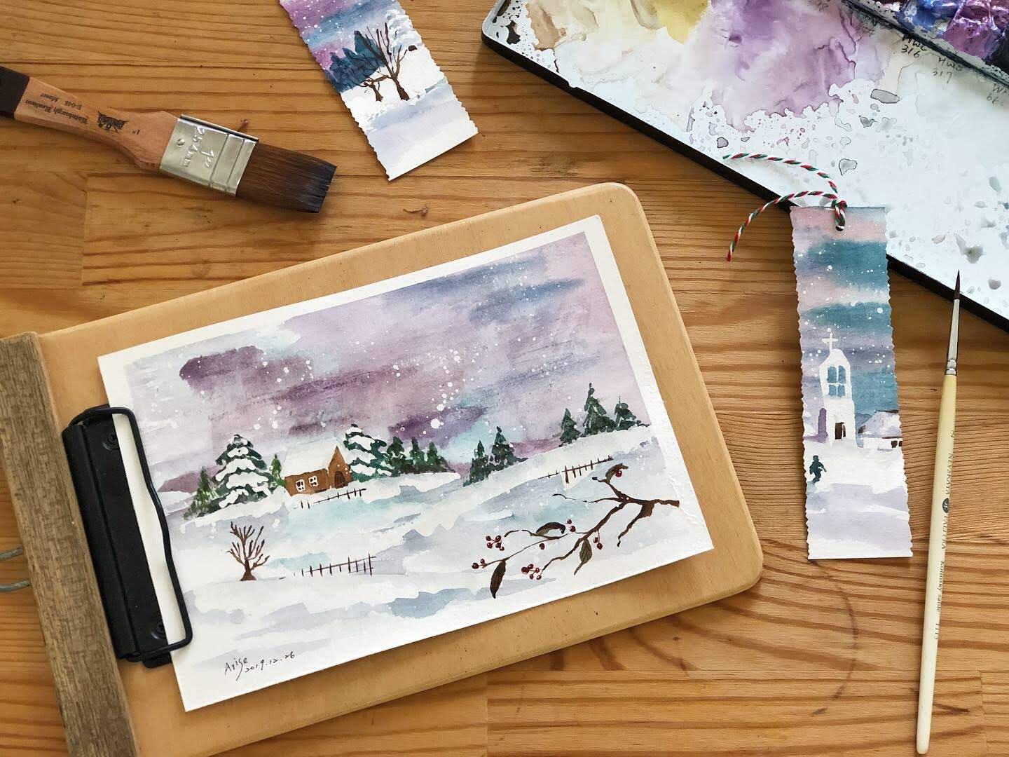 輕水彩課：冬日的美瑛雪景