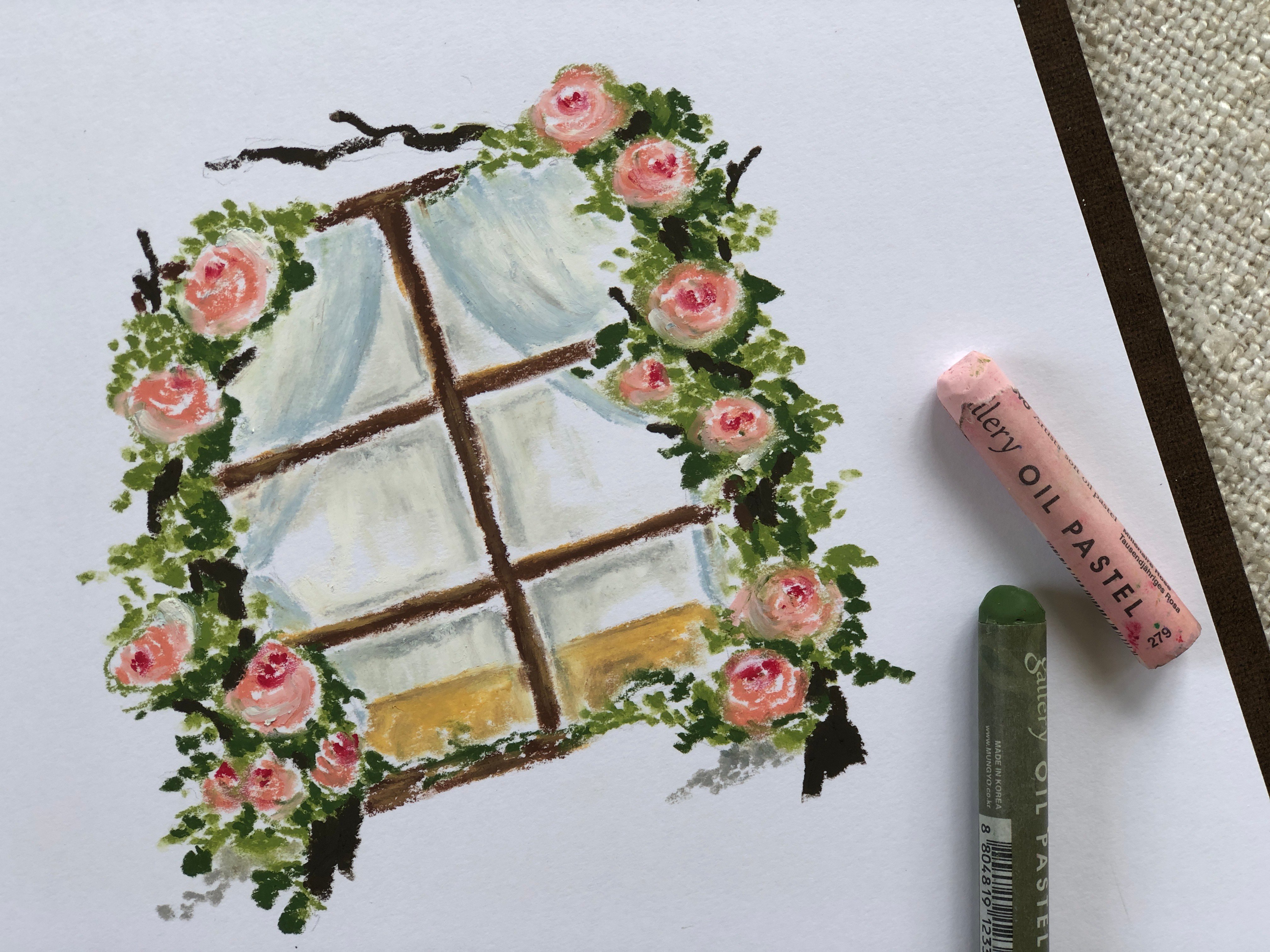 油粉彩課：歐洲的花窗檯