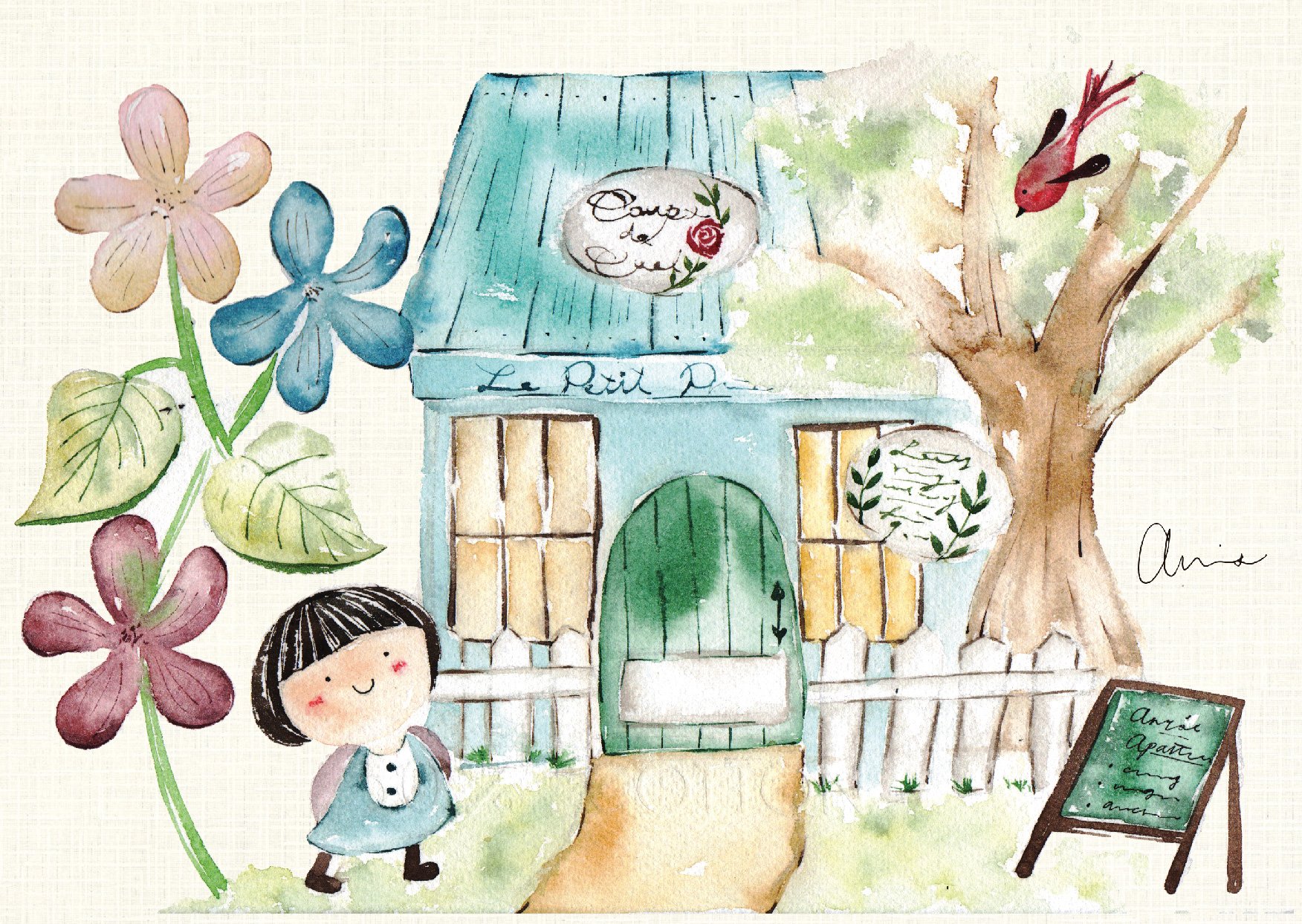 散步系列：街角的小花店｜Ariselin Design 明信片｜