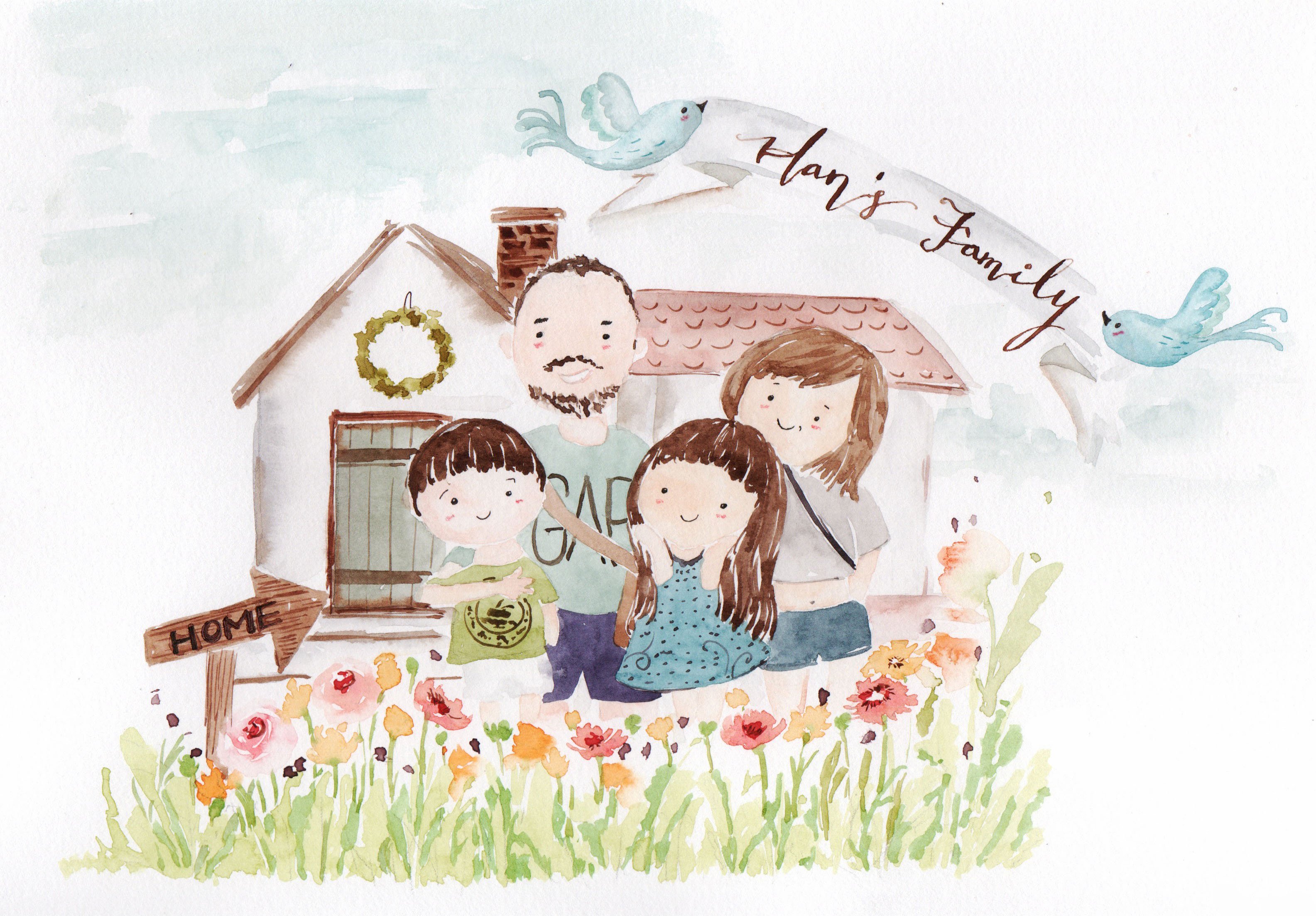 客製化插畫／家庭紀念掛畫—宗翰＆敬婷
