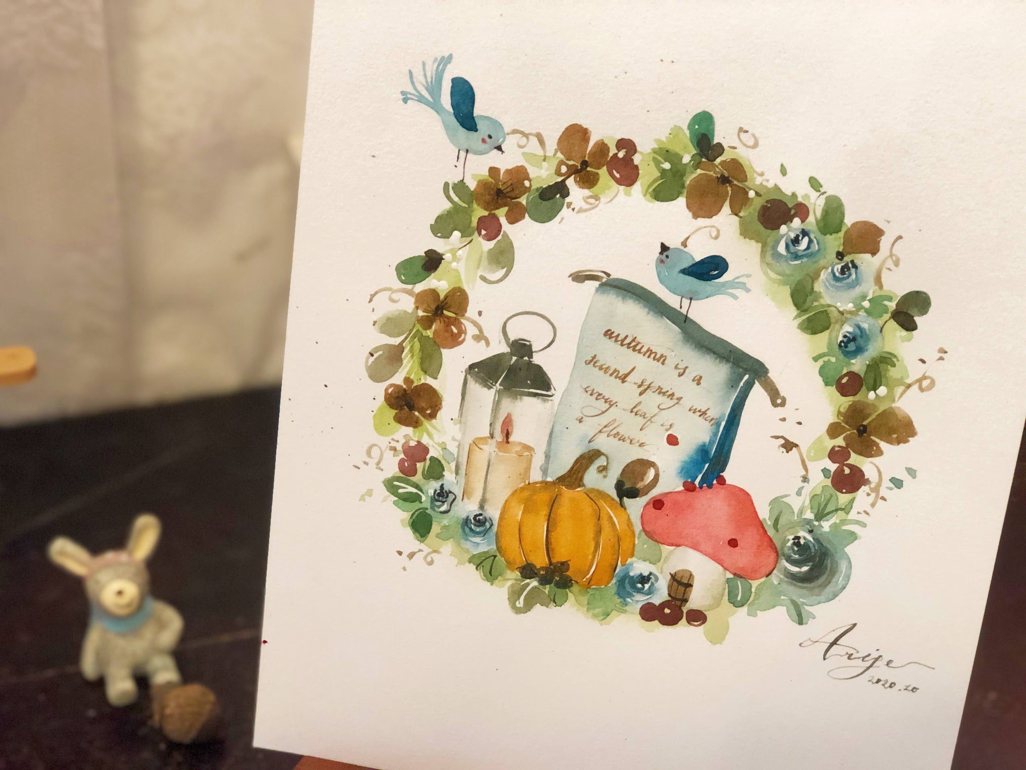 秋日裡的小花圈｜Ariselin Design 水彩課｜