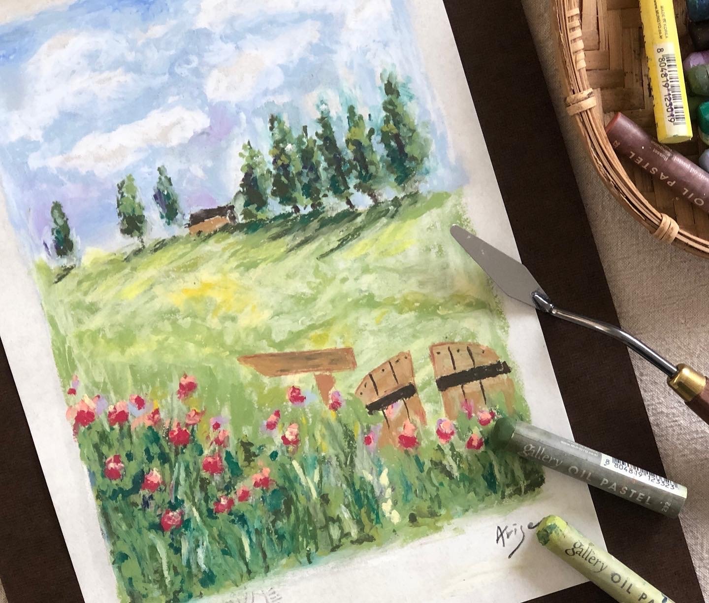 油粉彩課：歐洲鄉村小路風景