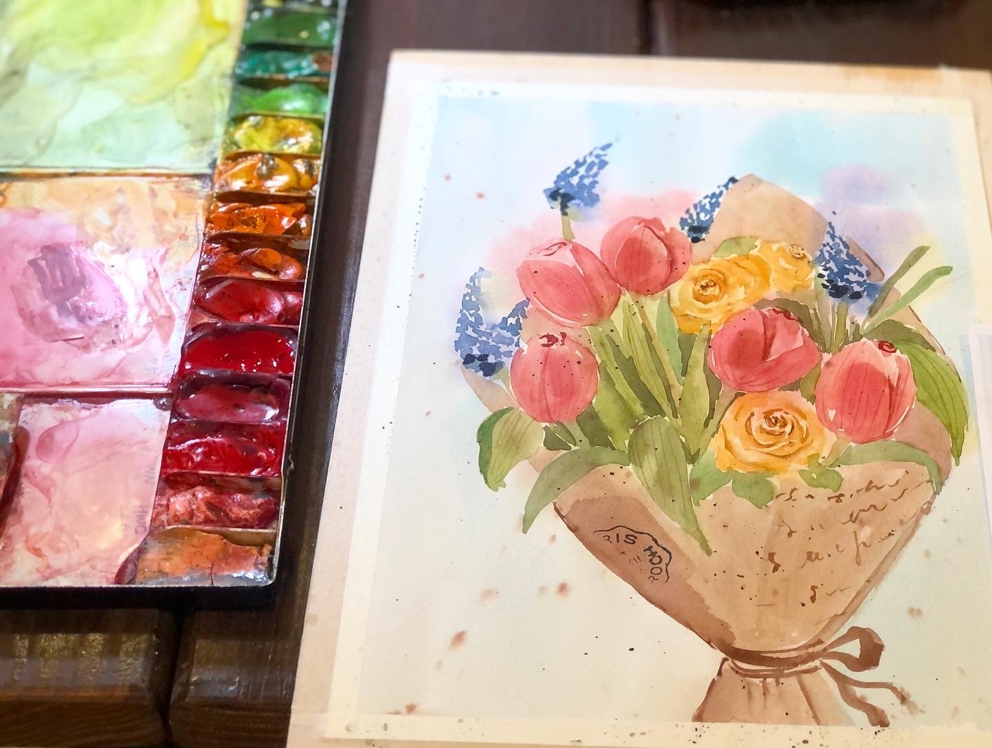 輕水彩課：鬱金香花束