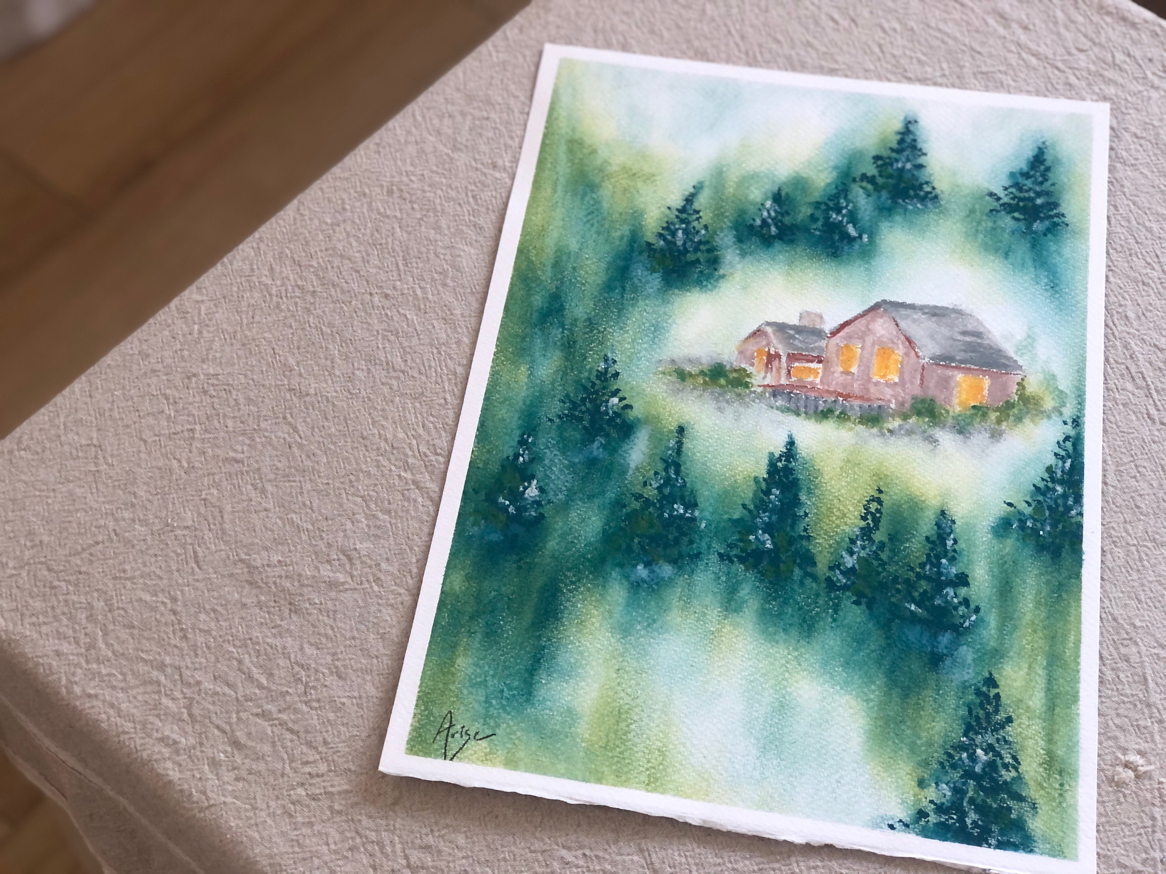 油粉彩課：北歐極光小屋