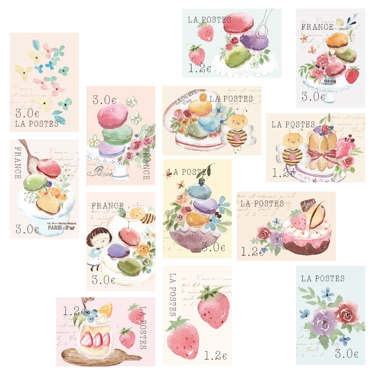 法式甜點｜Ariselin Design 郵票貼紙｜