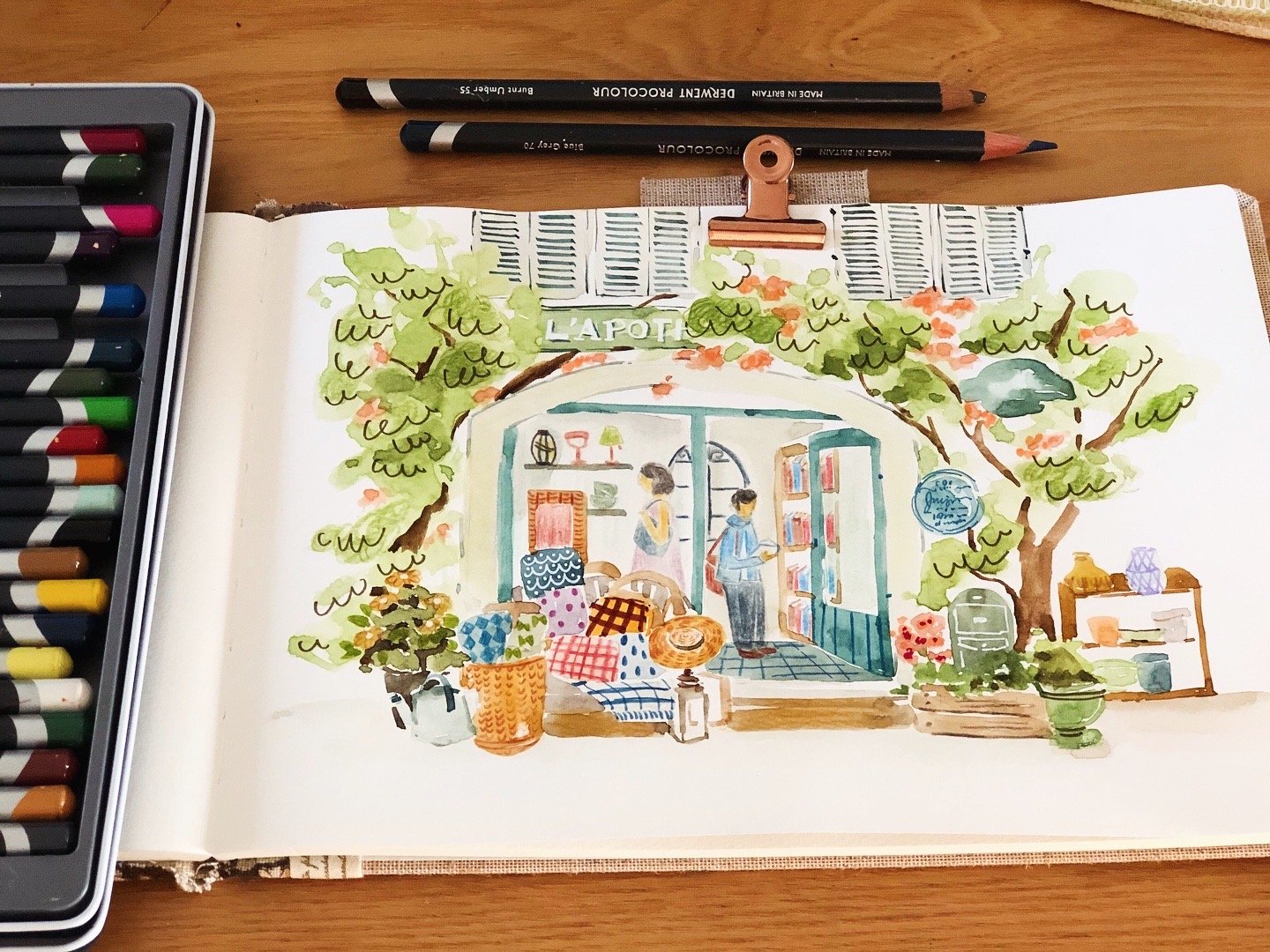 複合媒材：街角的那間小店