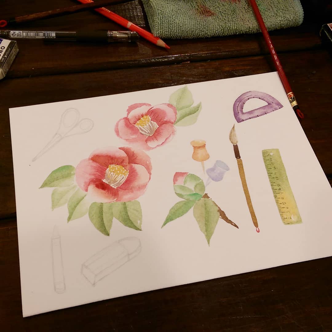 輕水彩課：山茶花文具店